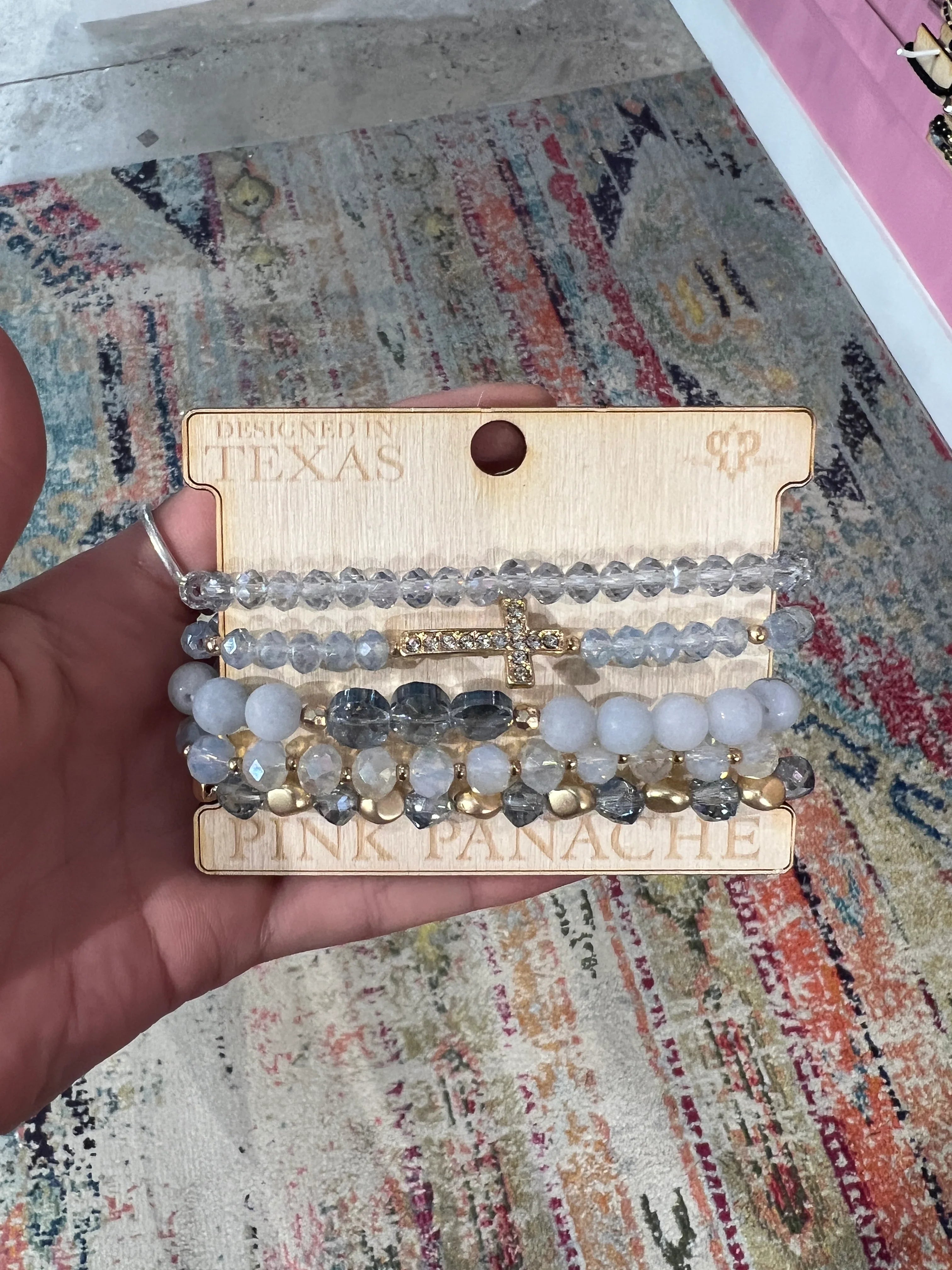PINK PANACHE Grey Cross Bracelet Stack on Simply Obsessed