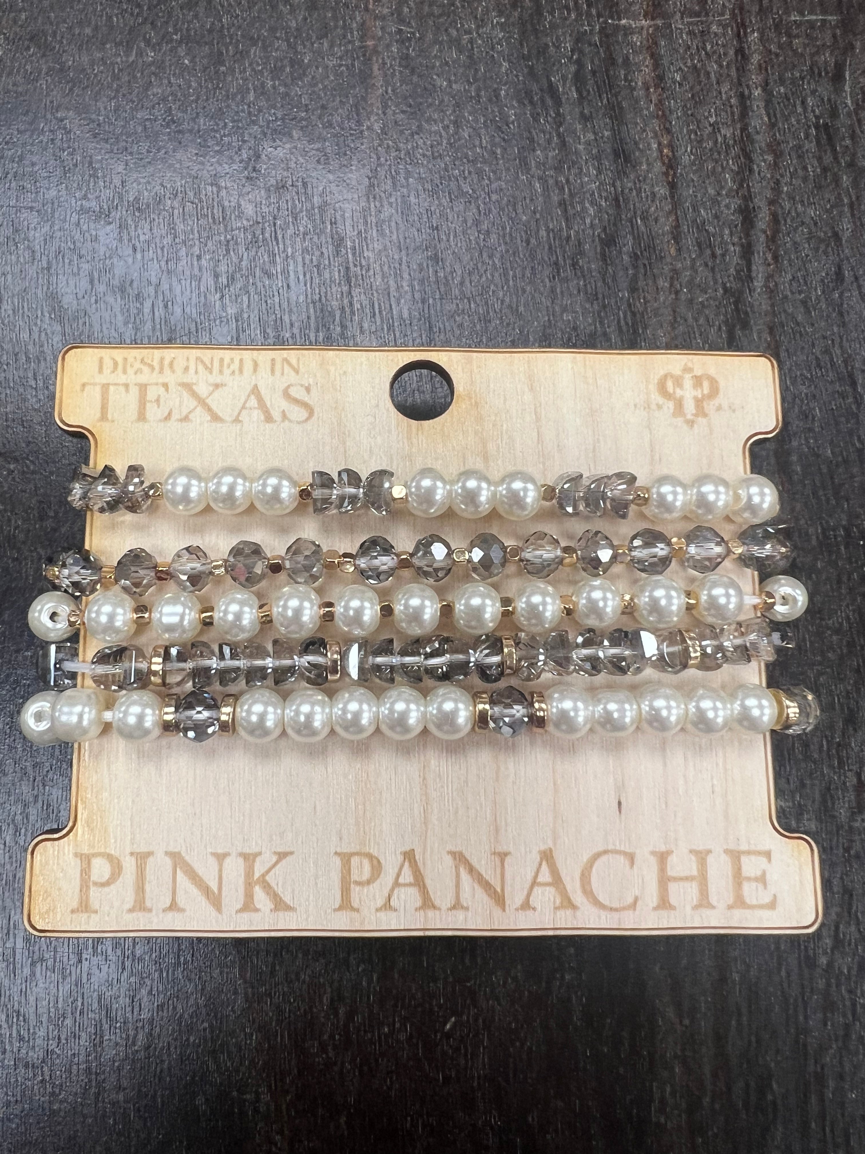 PINK PANACHE: Grey/Pearl Bracelet Stack on Simply Obsessed