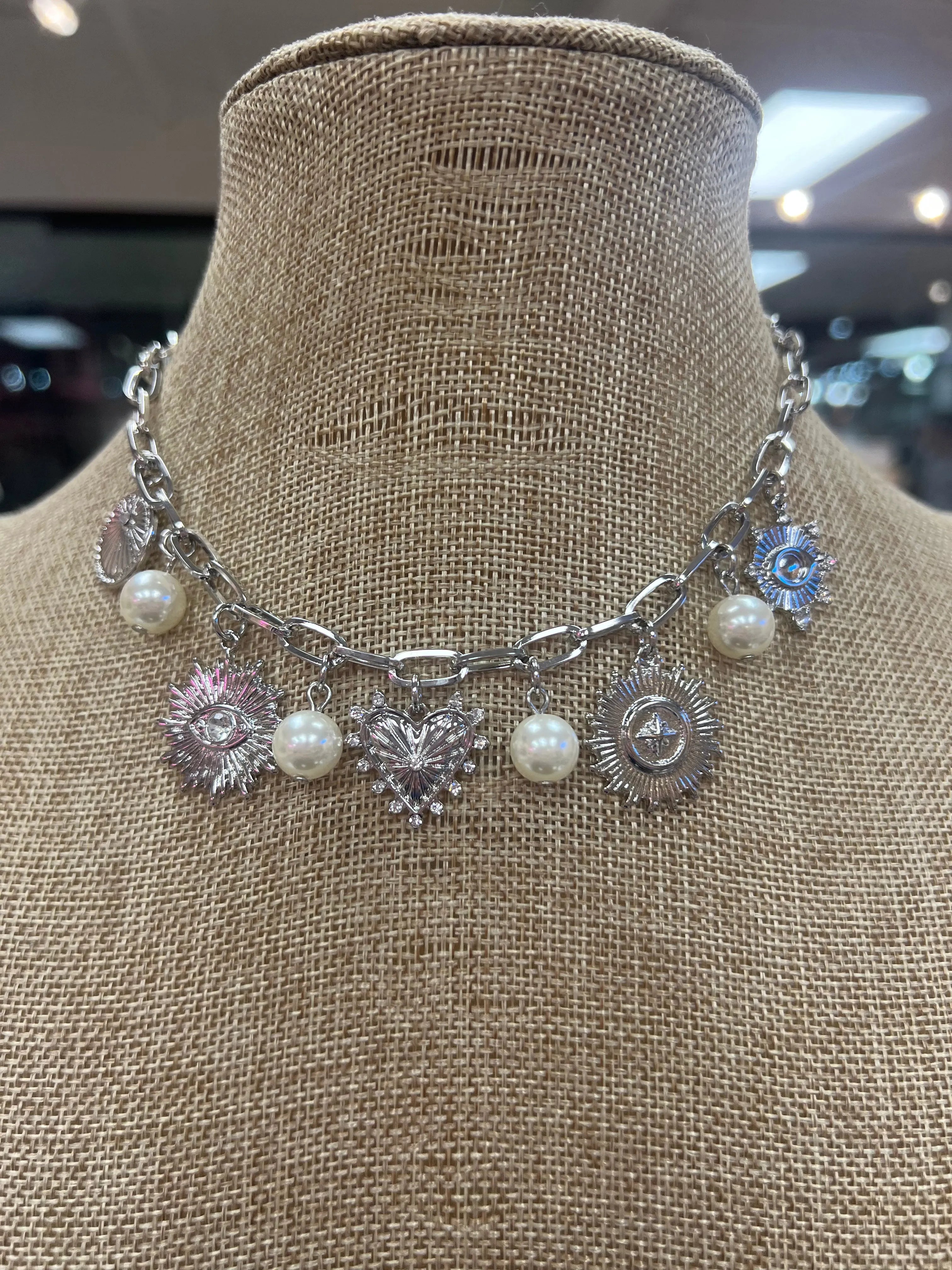 PINK PANACHE Heart & Pearl Charm Necklace on Simply Obsessed