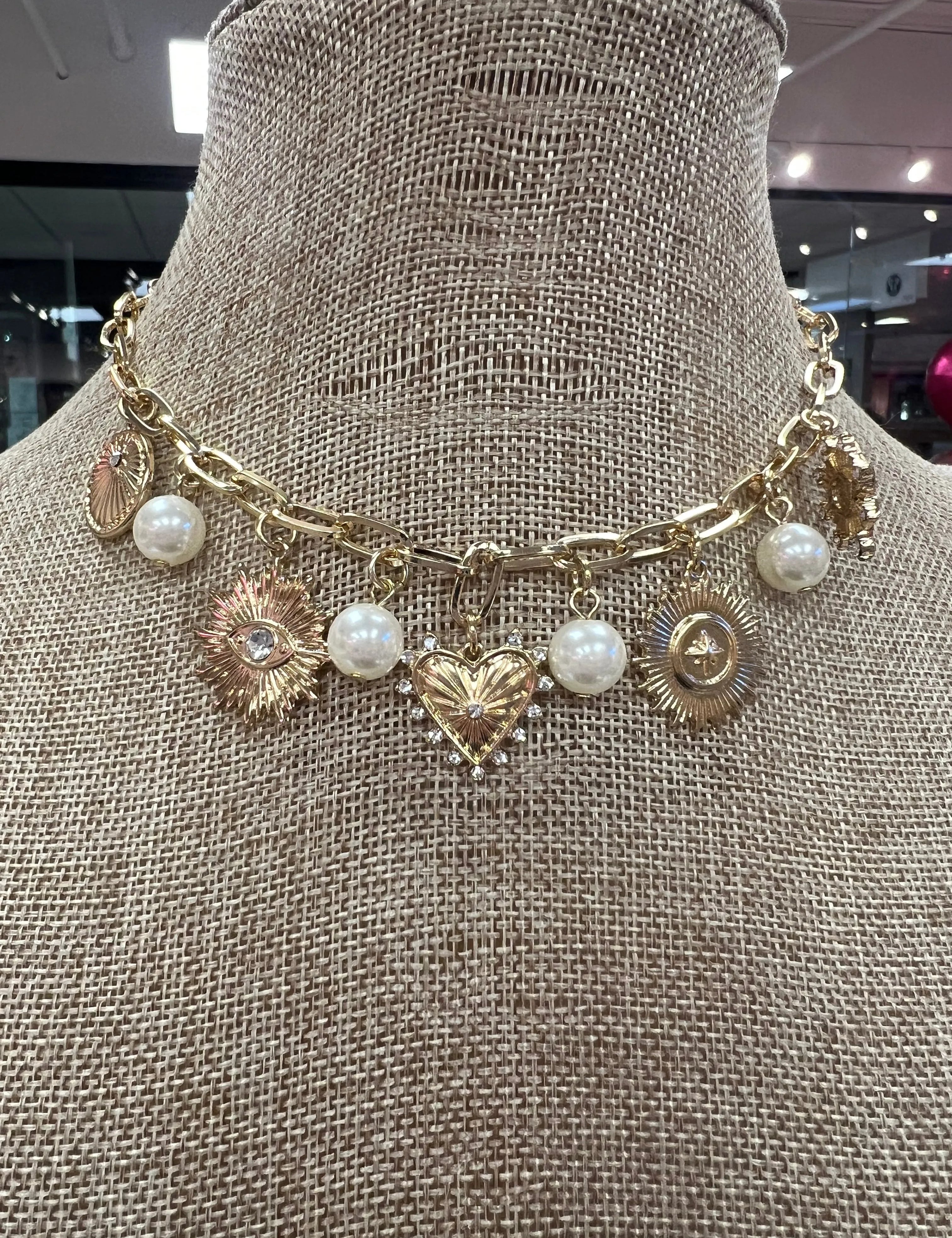 PINK PANACHE Heart & Pearl Charm Necklace on Simply Obsessed