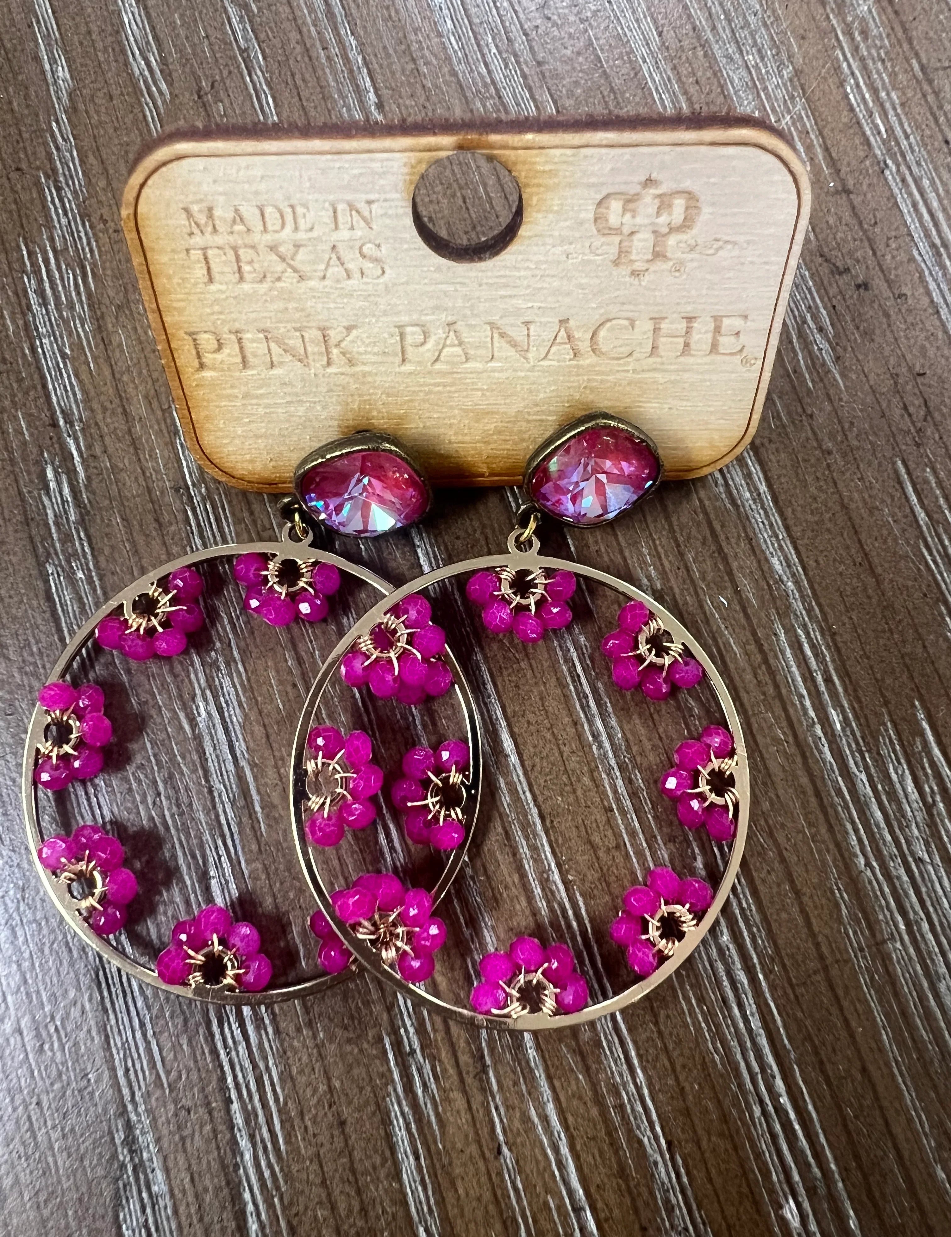 PINK PANACHE Hot Pink Beaded Round Earrings on Simply Obsessed