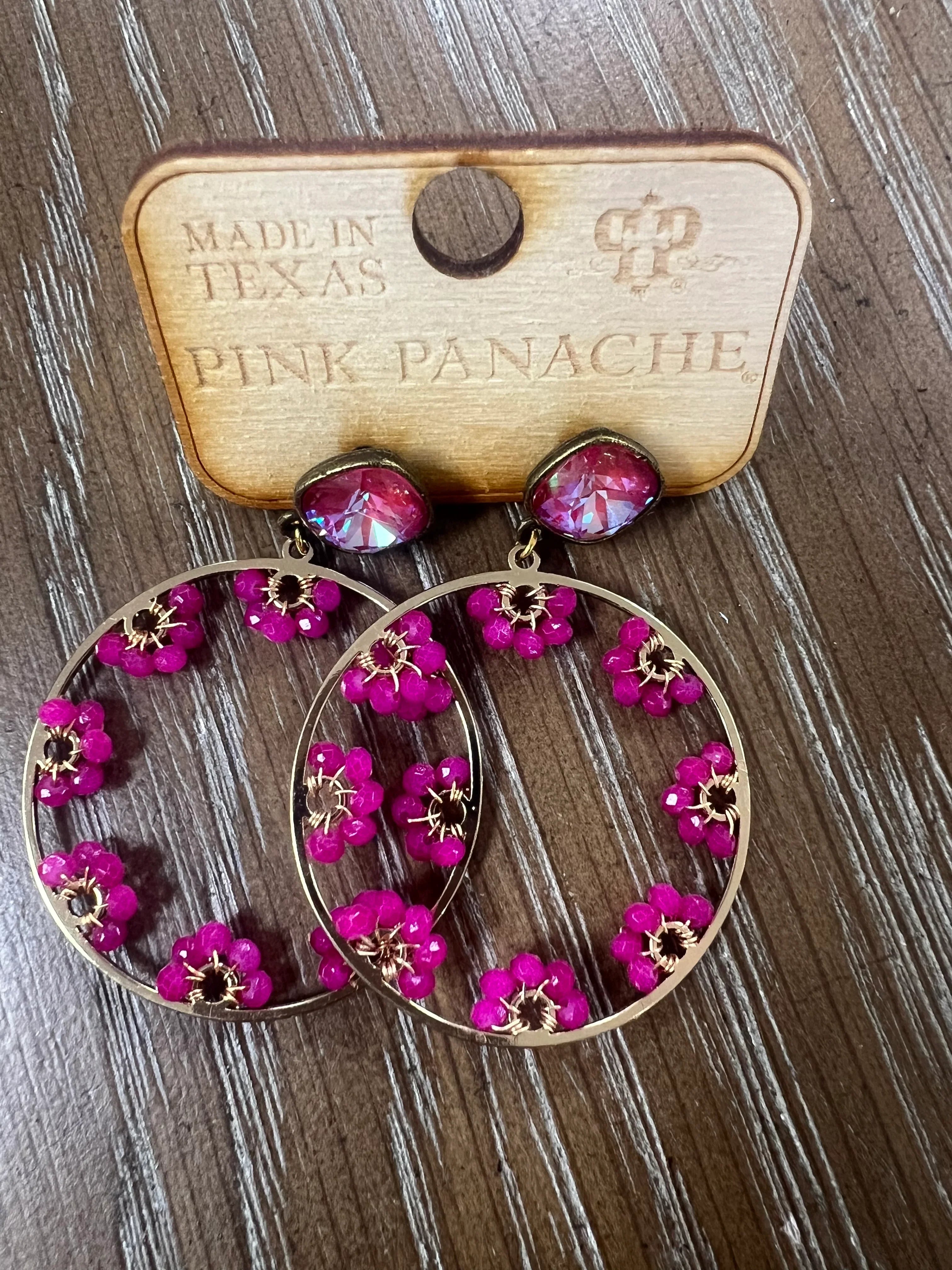 PINK PANACHE Hot Pink Beaded Round Earrings on Simply Obsessed