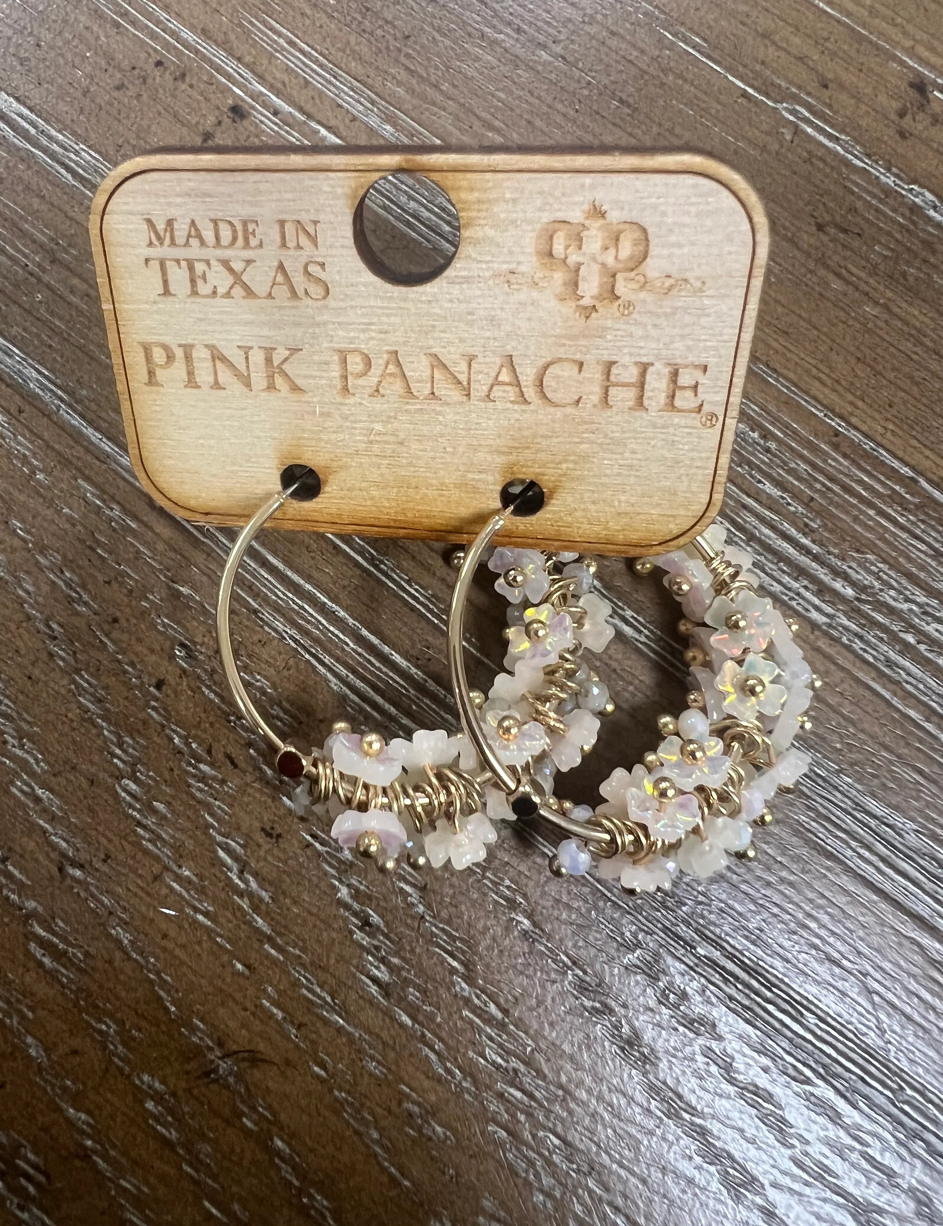 PINK PANACHE Iridescent Flower Hoops on Simply Obsessed
