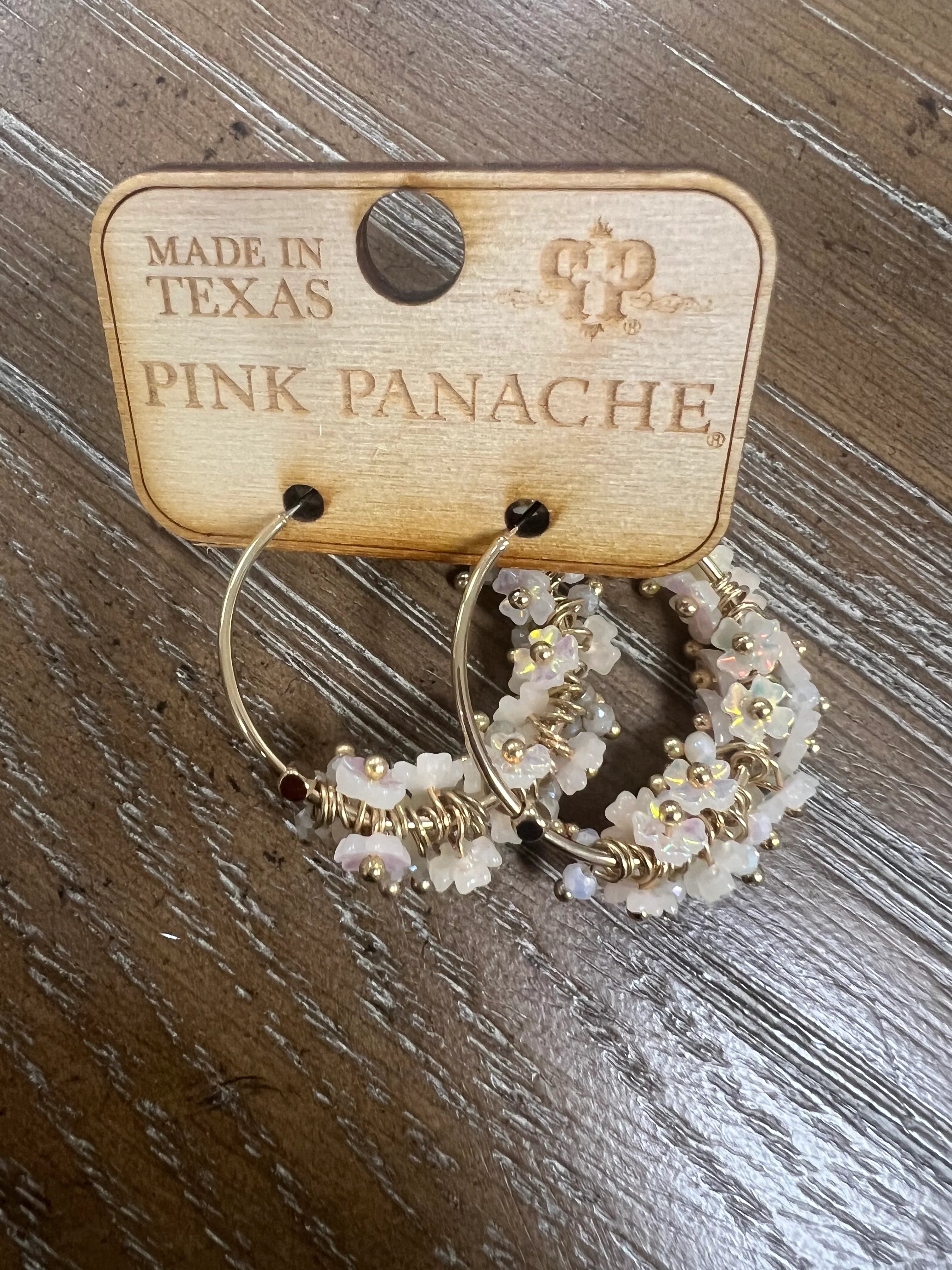 PINK PANACHE Iridescent Flower Hoops on Simply Obsessed