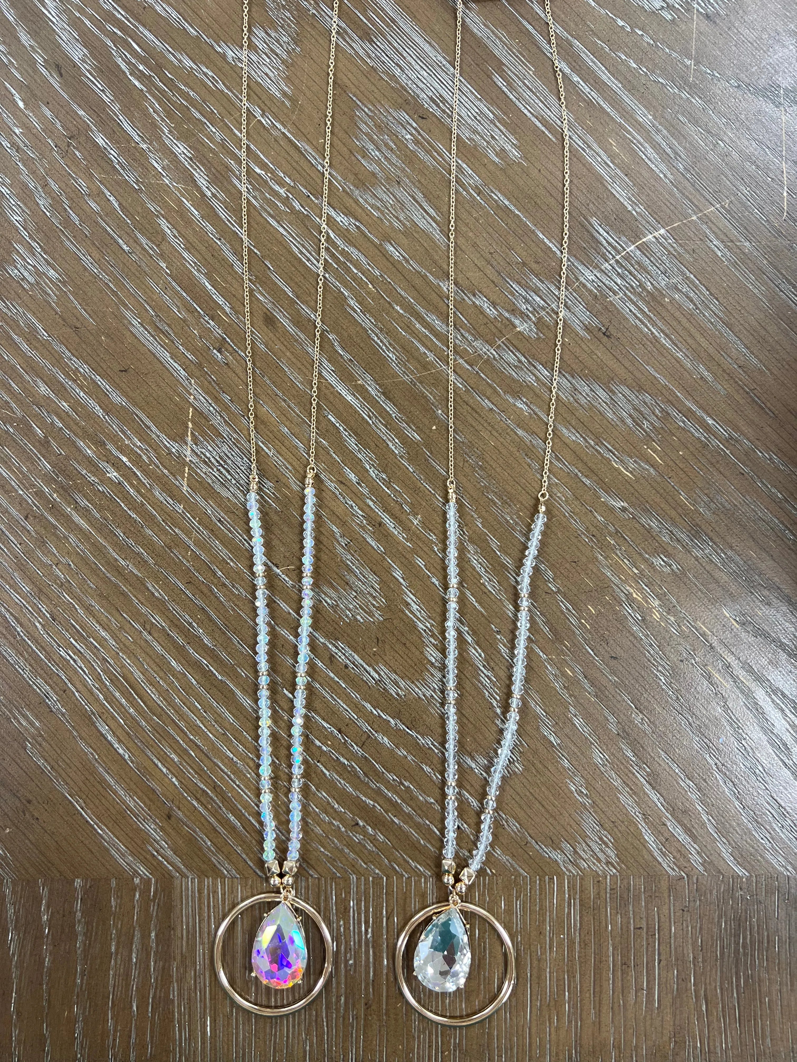 PINK PANACHE Long Beaded/Chain Teardrop Stone Necklace on Simply Obsessed