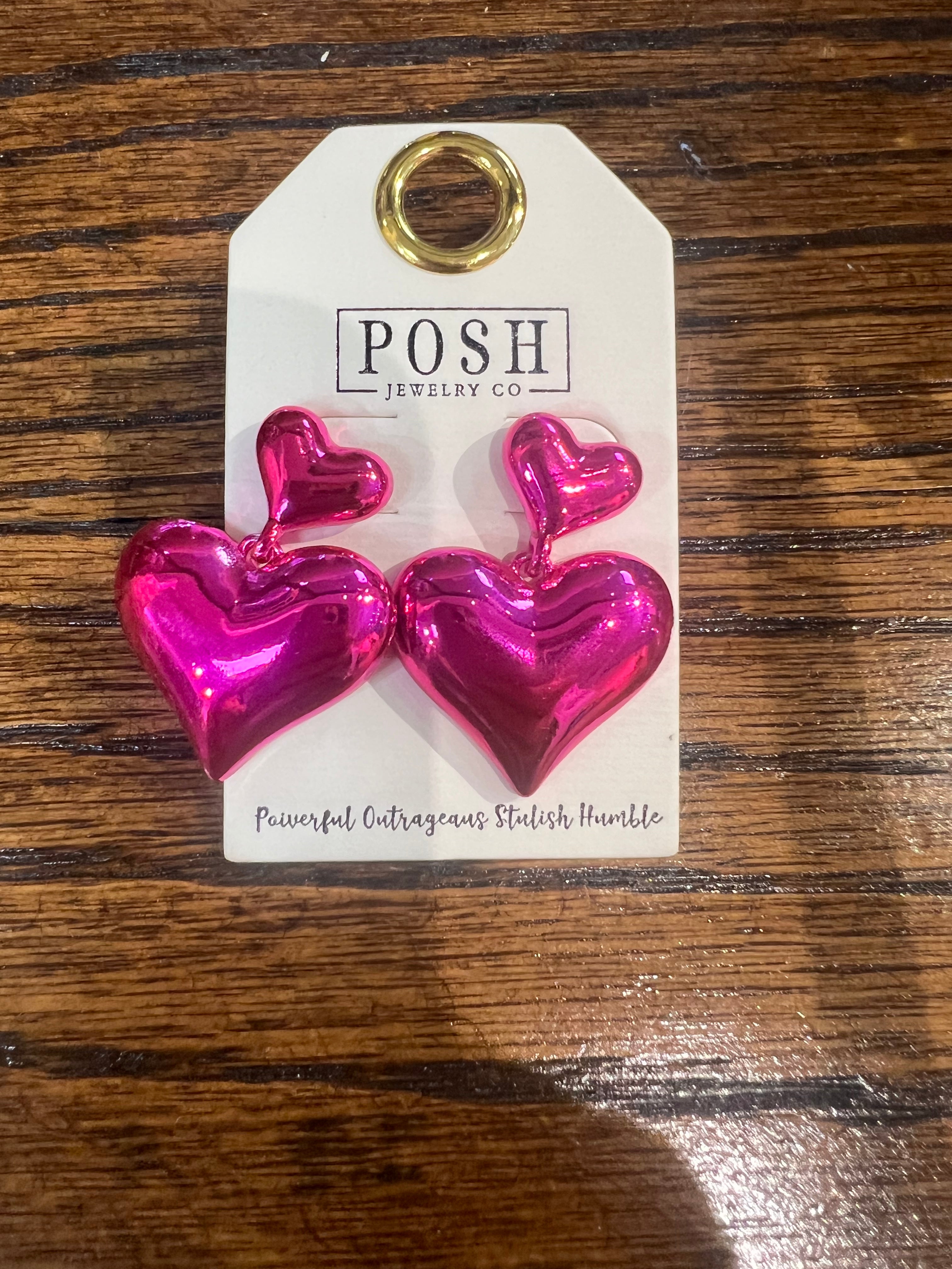 PINK PANACHE: Metallic Pink Heart Earrings on Simply Obsessed