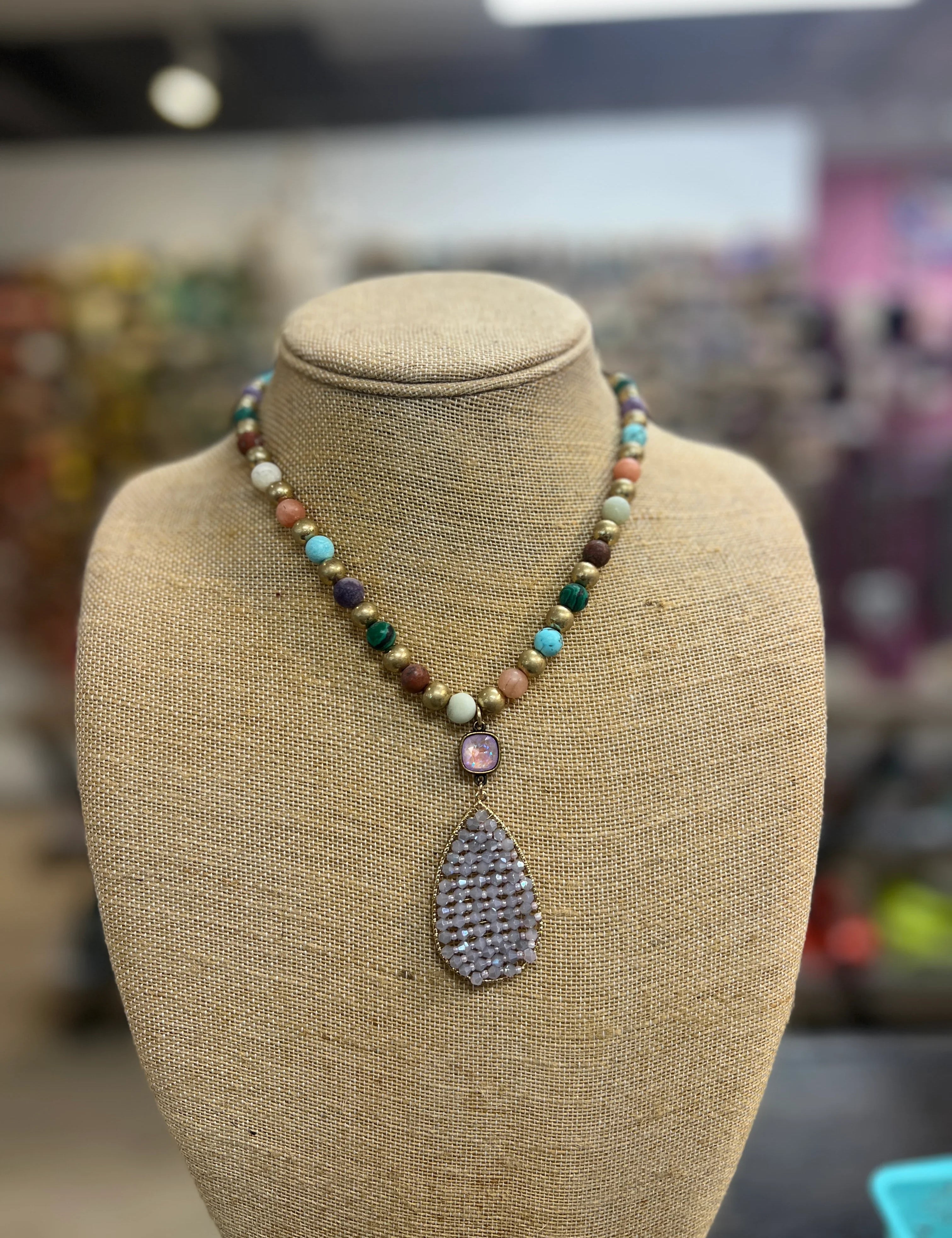 PINK PANACHE Multi Gold Beaded Necklace on Simply Obsessed
