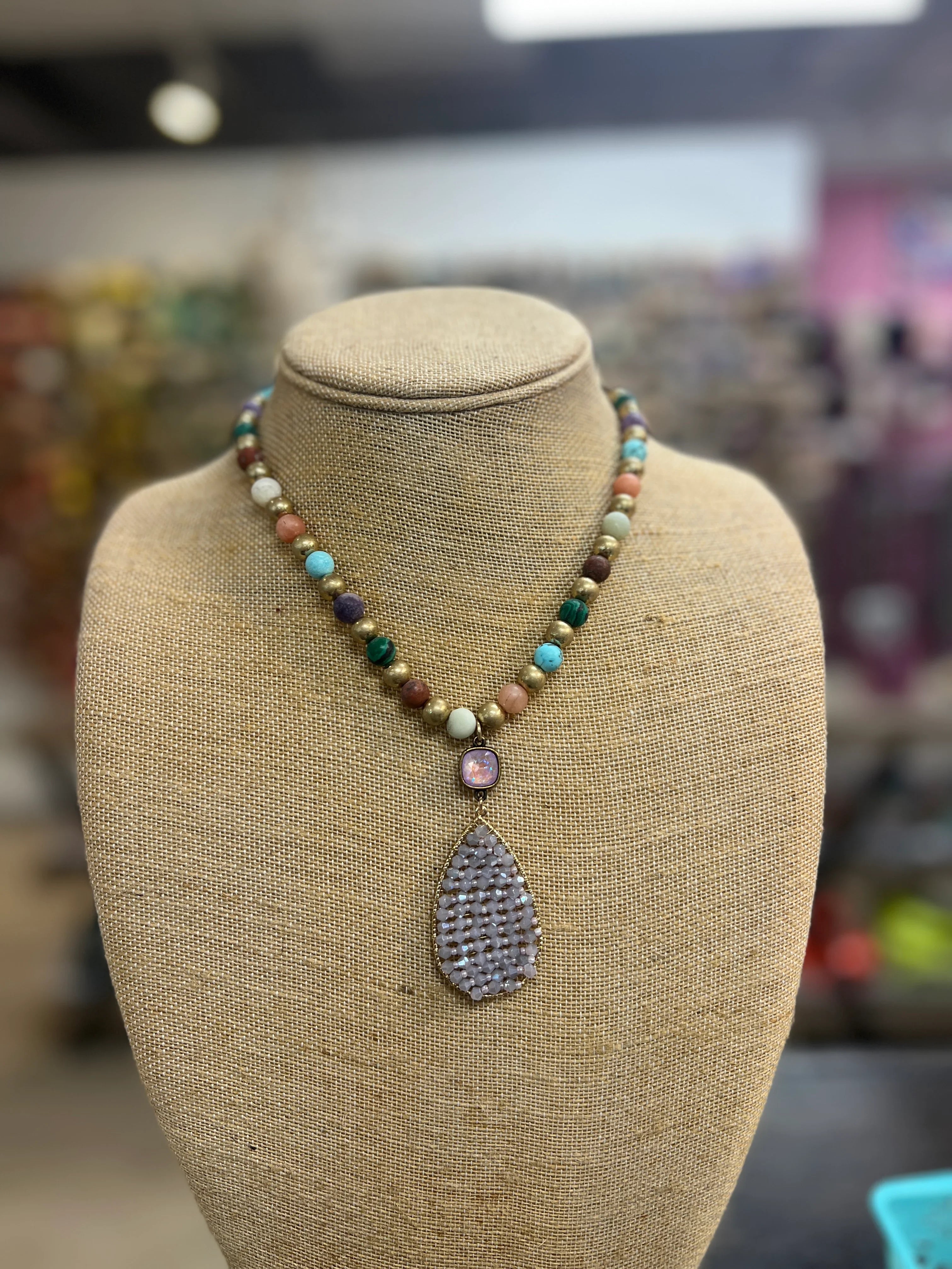 PINK PANACHE Multi Gold Beaded Necklace on Simply Obsessed