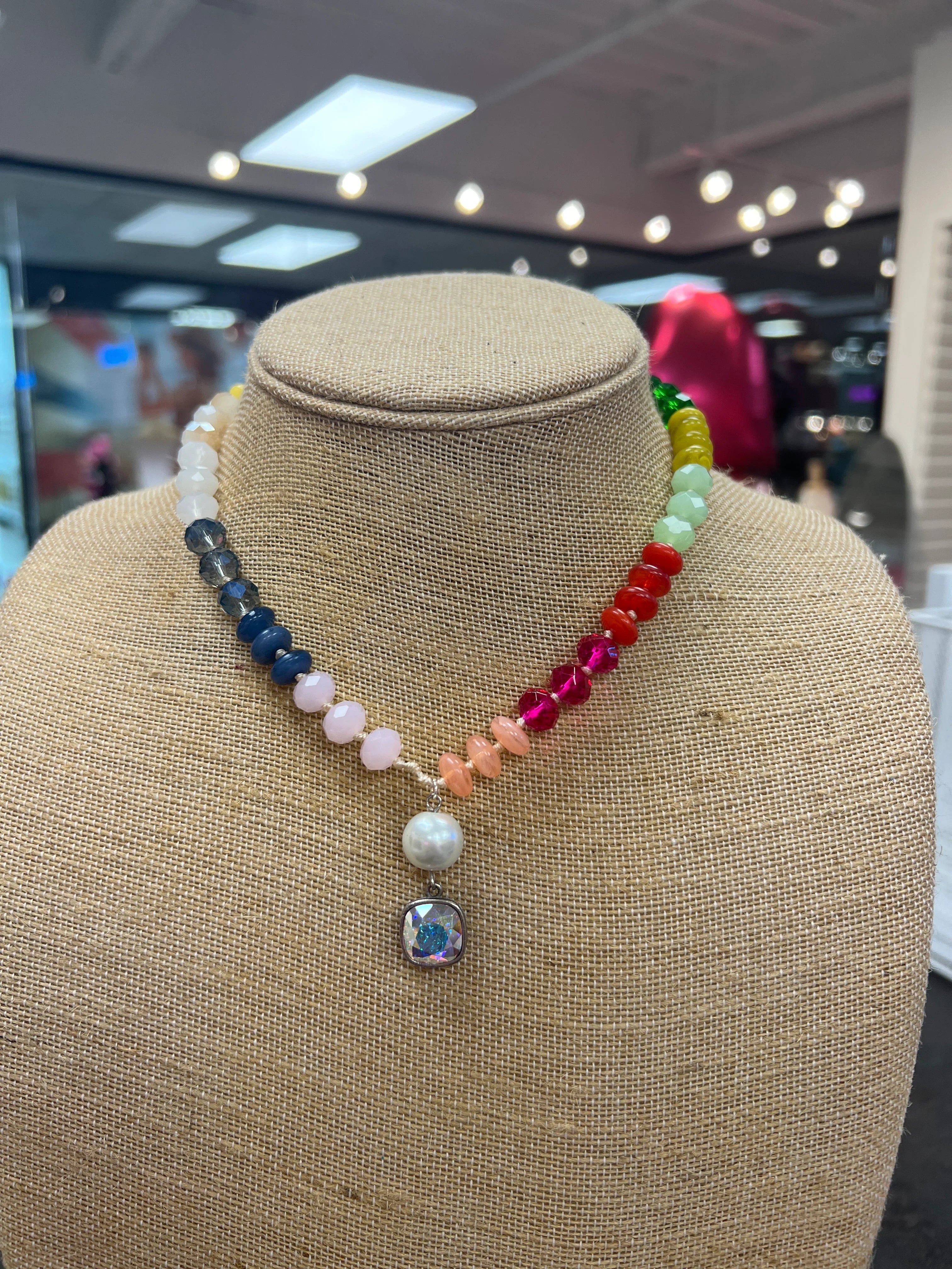 PINK PANACHE Multi Stone Necklace w/ AB Charm on Simply Obsessed