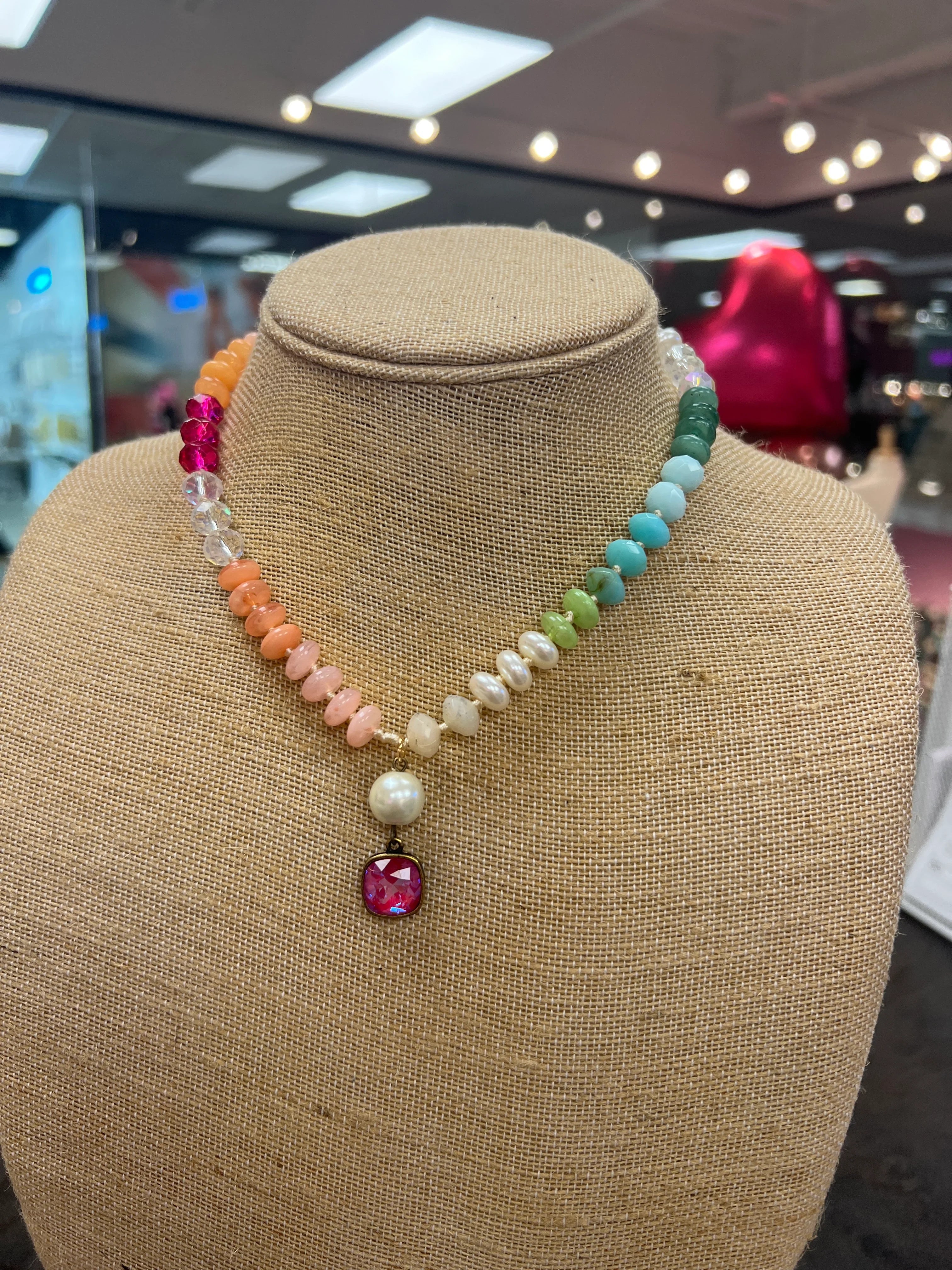 PINK PANACHE Multi Stone Necklace w/ Pink Charm on Simply Obsessed