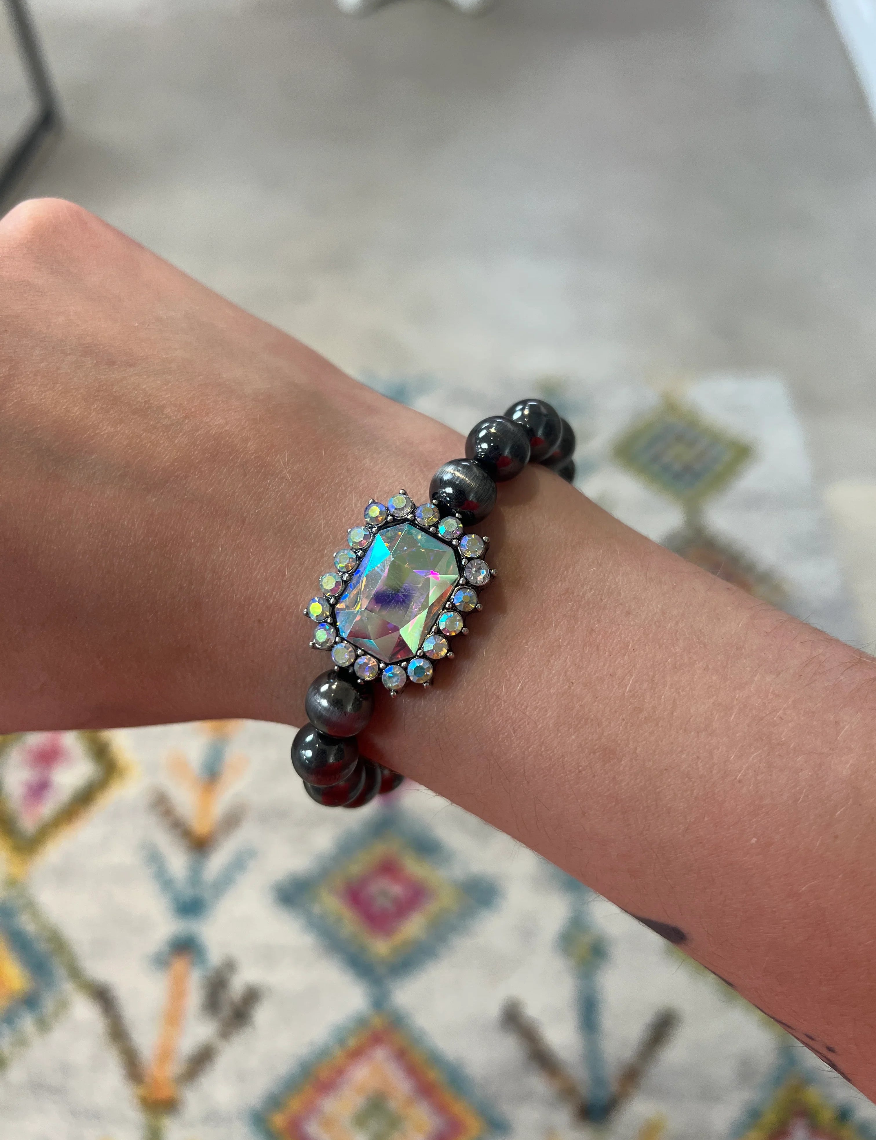 PINK PANACHE Navajo Pearl Bling Stone Bracelet on Simply Obsessed