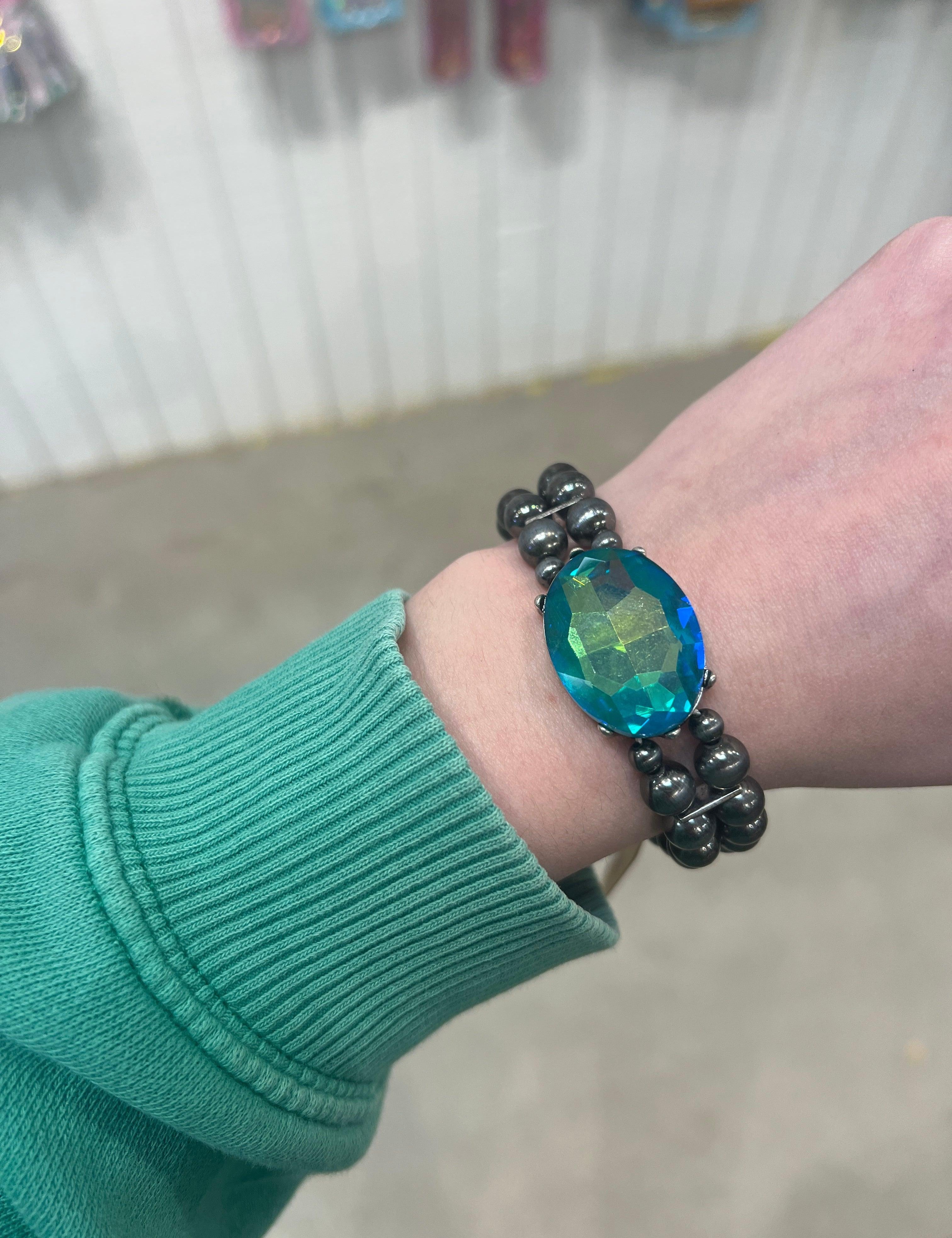 PINK PANACHE Navajo Pearl Blue Stone Stretch Bracelet on Simply Obsessed
