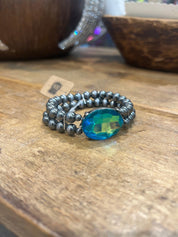 PINK PANACHE Navajo Pearl Blue Stone Stretch Bracelet on Simply Obsessed