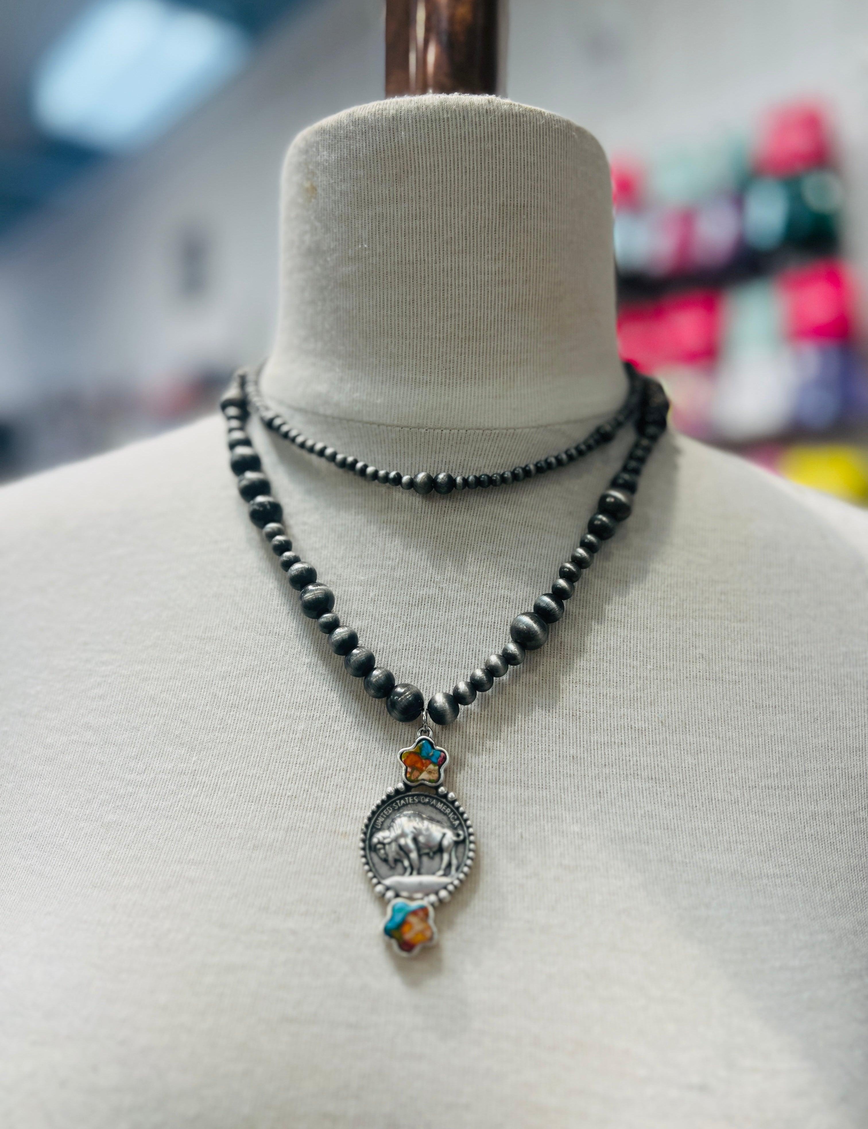 PINK PANACHE Navajo Pearl Buffalo Necklace on Simply Obsessed