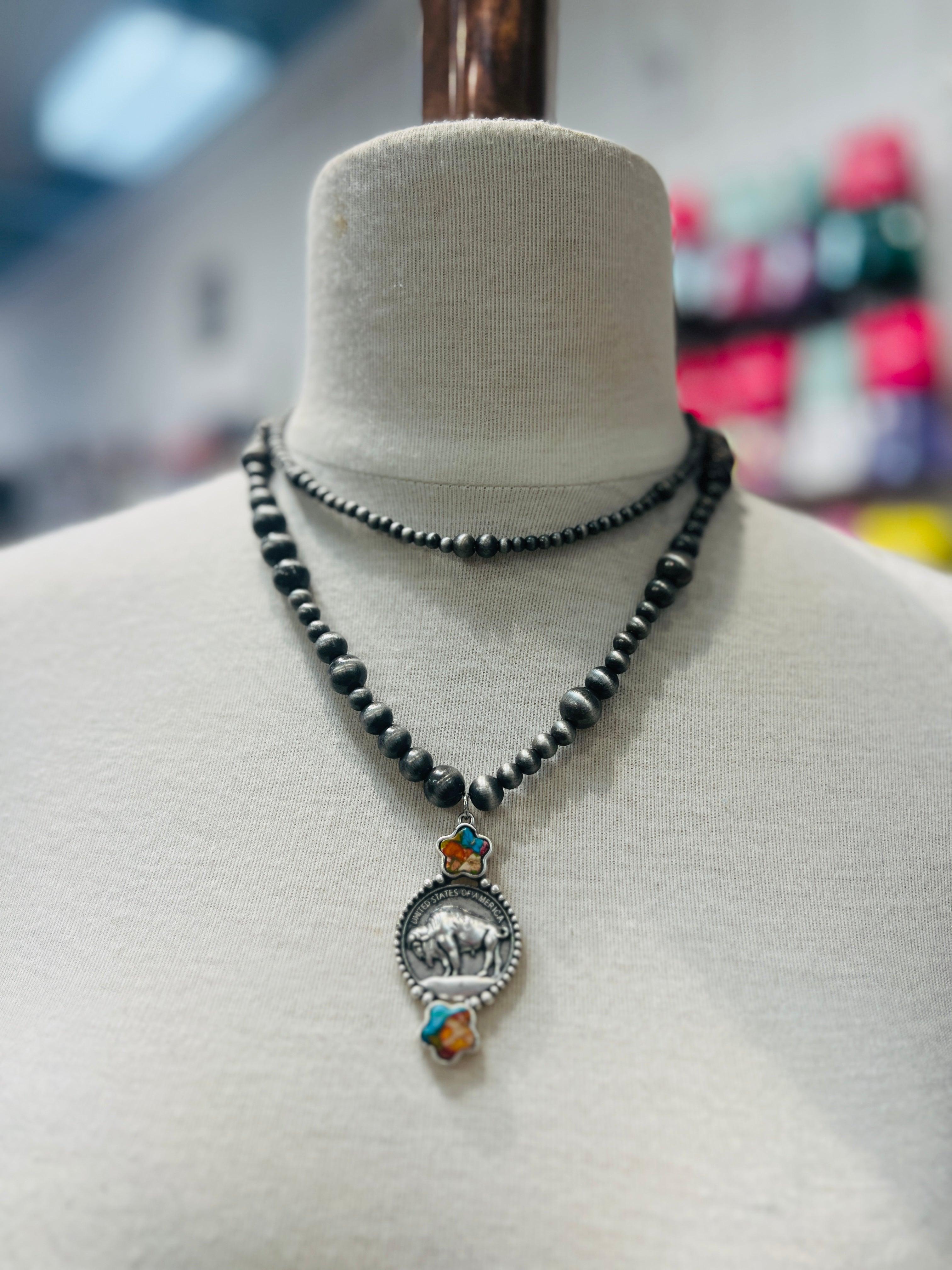 PINK PANACHE Navajo Pearl Buffalo Necklace on Simply Obsessed