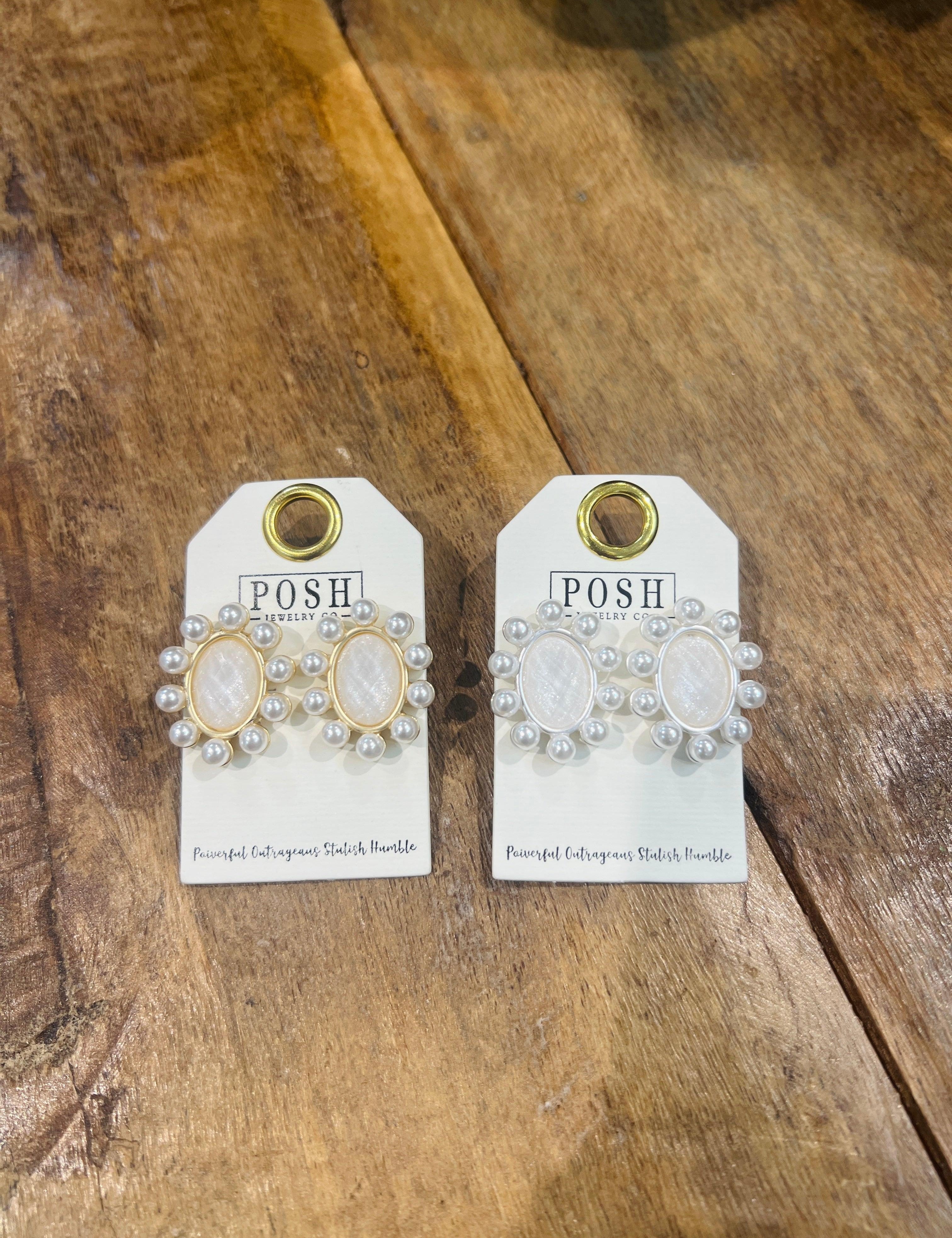 PINK PANACHE Oval Pearl Studs on Simply Obsessed