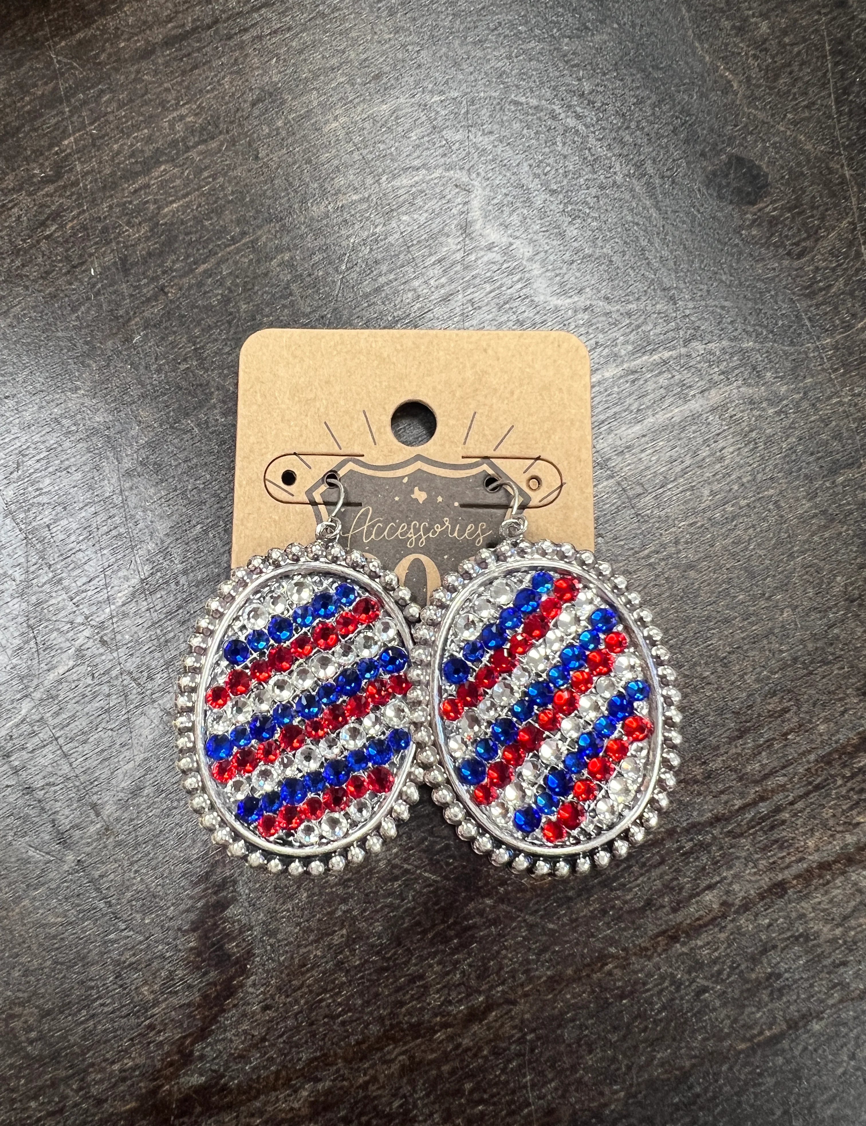 PINK PANACHE Patriotic Oval Bling Earrings on Simply Obsessed