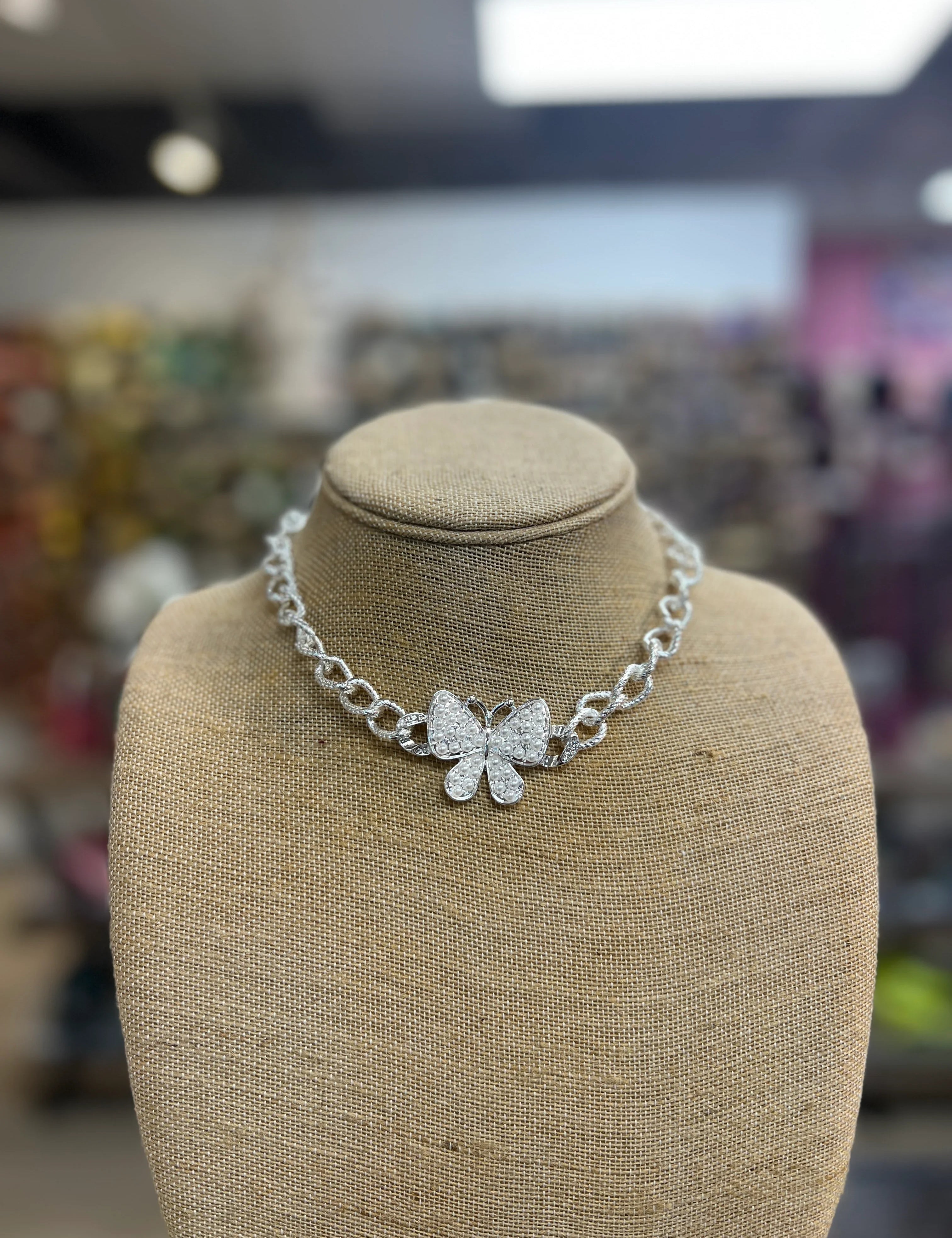 PINK PANACHE Pearl Butterfly Necklace on Simply Obsessed
