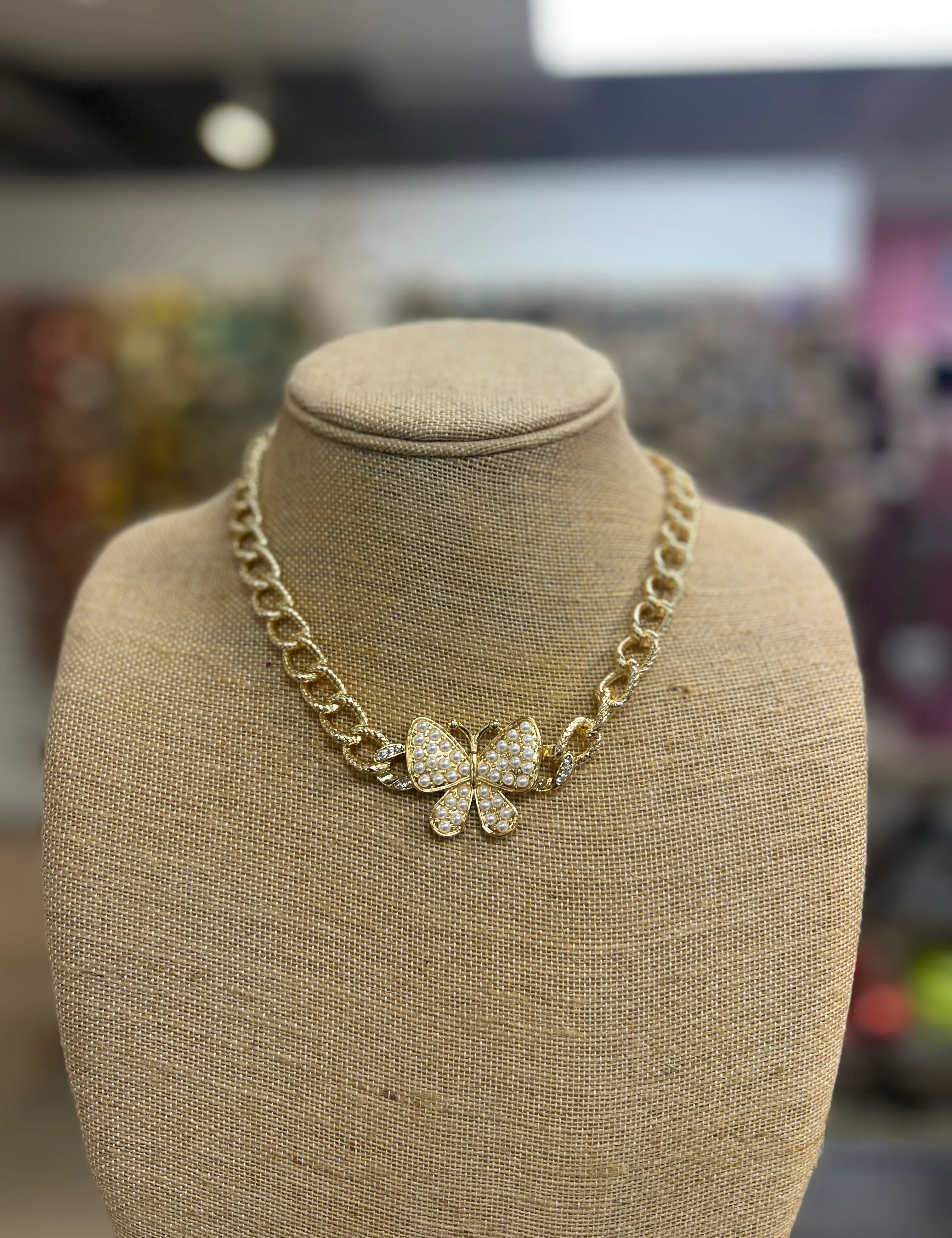 PINK PANACHE Pearl Butterfly Necklace on Simply Obsessed