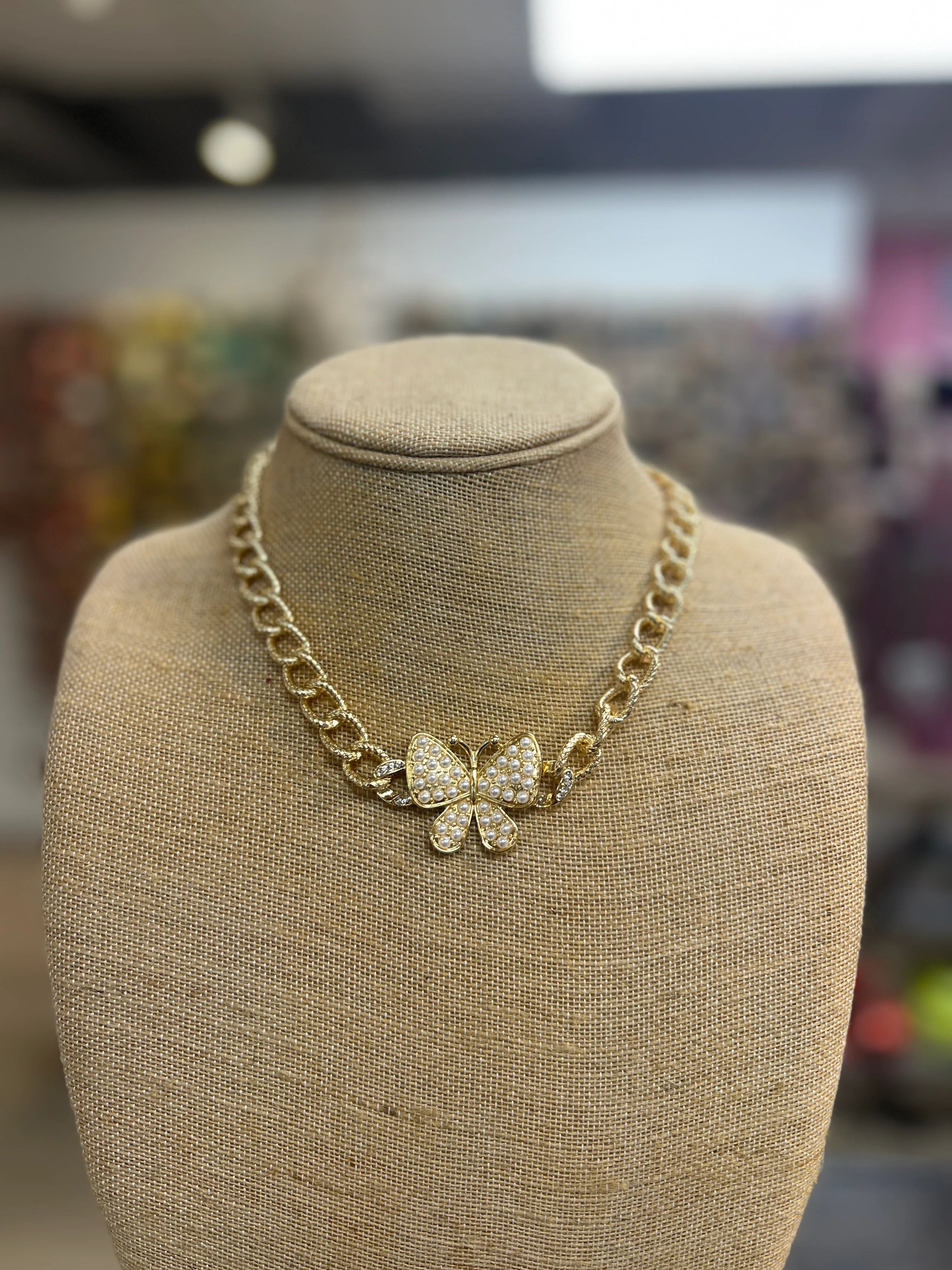 PINK PANACHE Pearl Butterfly Necklace on Simply Obsessed
