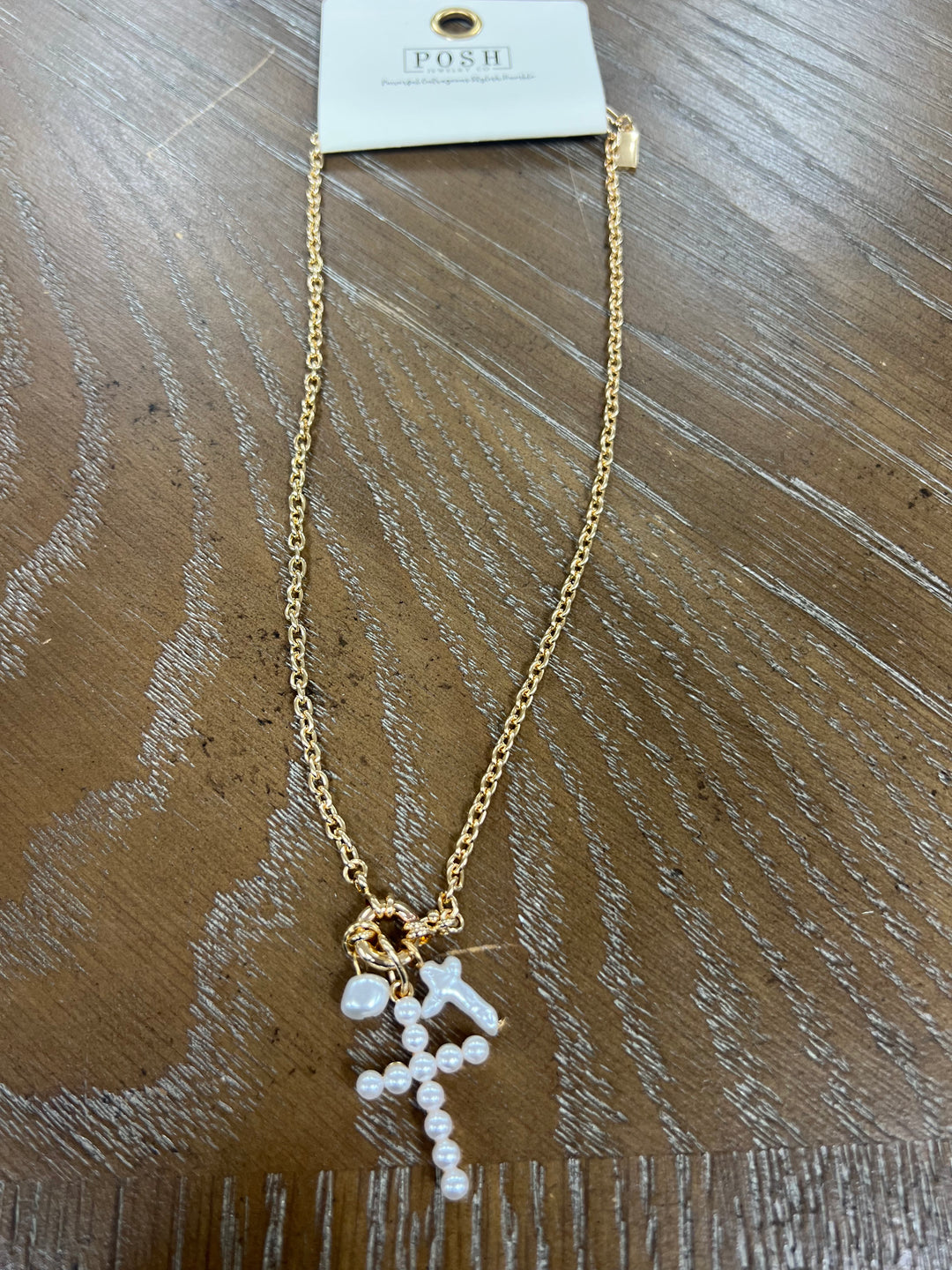 PINK PANACHE Pearl Cross Charm Necklace on Simply Obsessed
