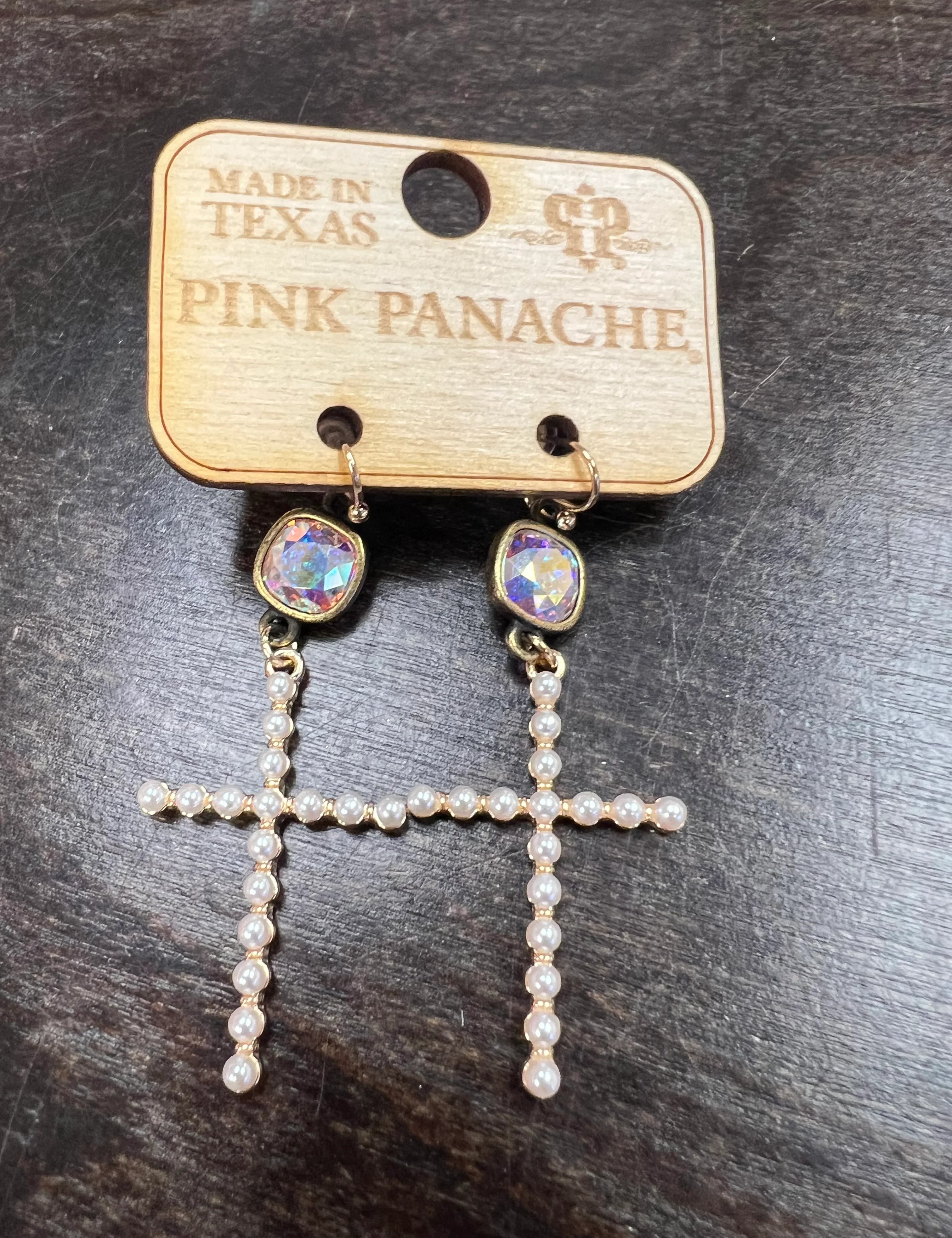 PINK PANACHE Pearl Cross Earrings on Simply Obsessed
