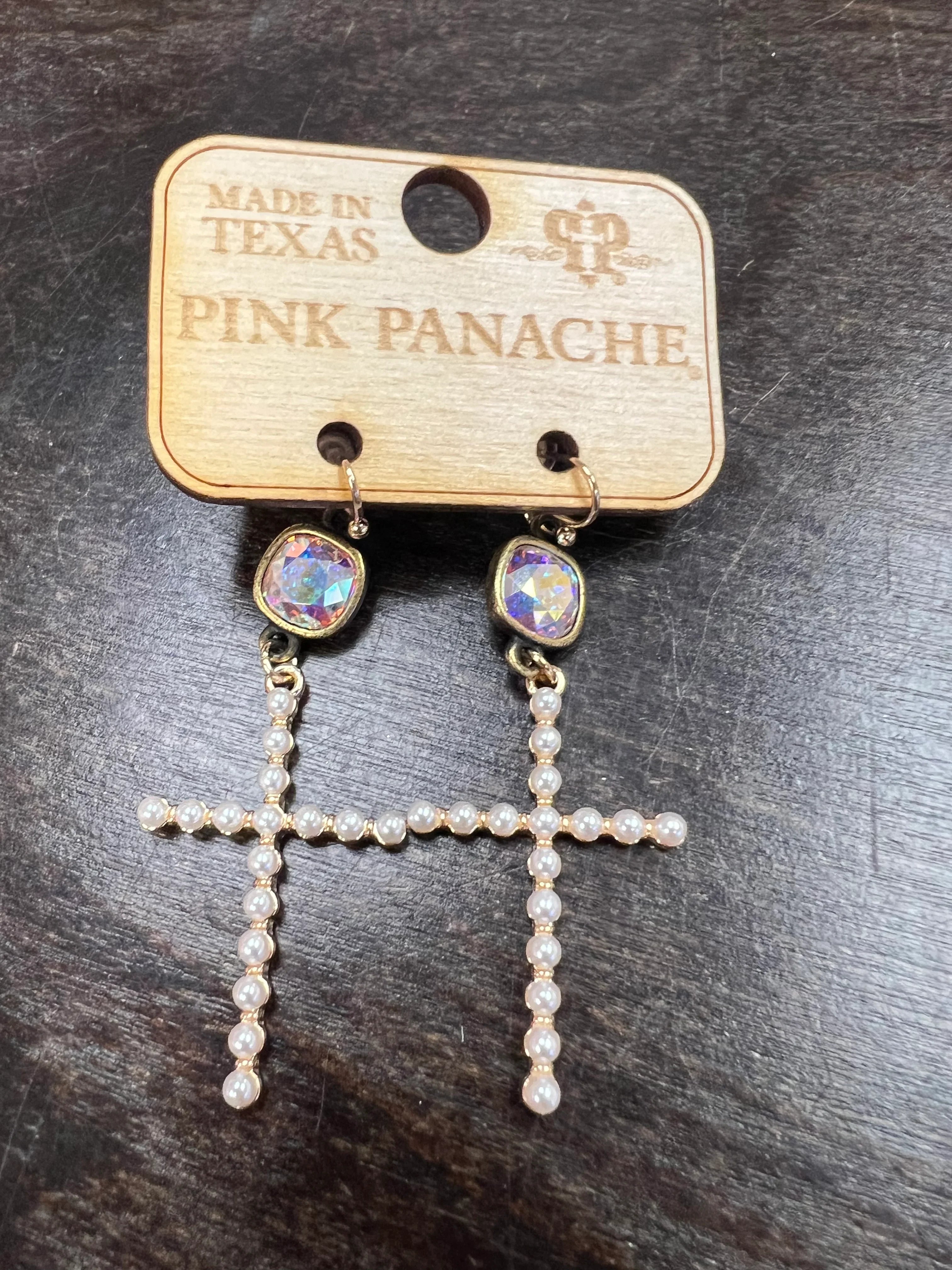 PINK PANACHE Pearl Cross Earrings on Simply Obsessed