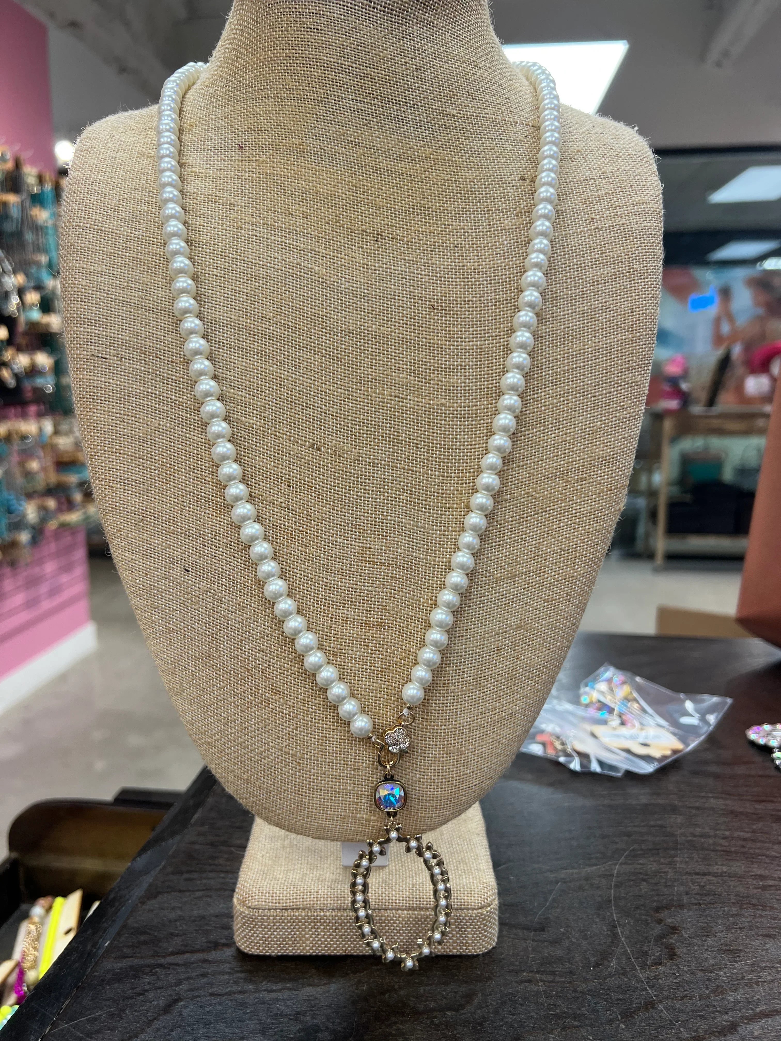 PINK PANACHE Pearl Necklace w/ Charm Drop on Simply Obsessed