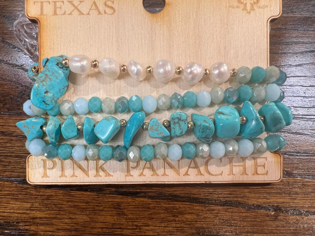 PINK PANACHE: Pearl/Turquoise Stone Bracelet Stack on Simply Obsessed