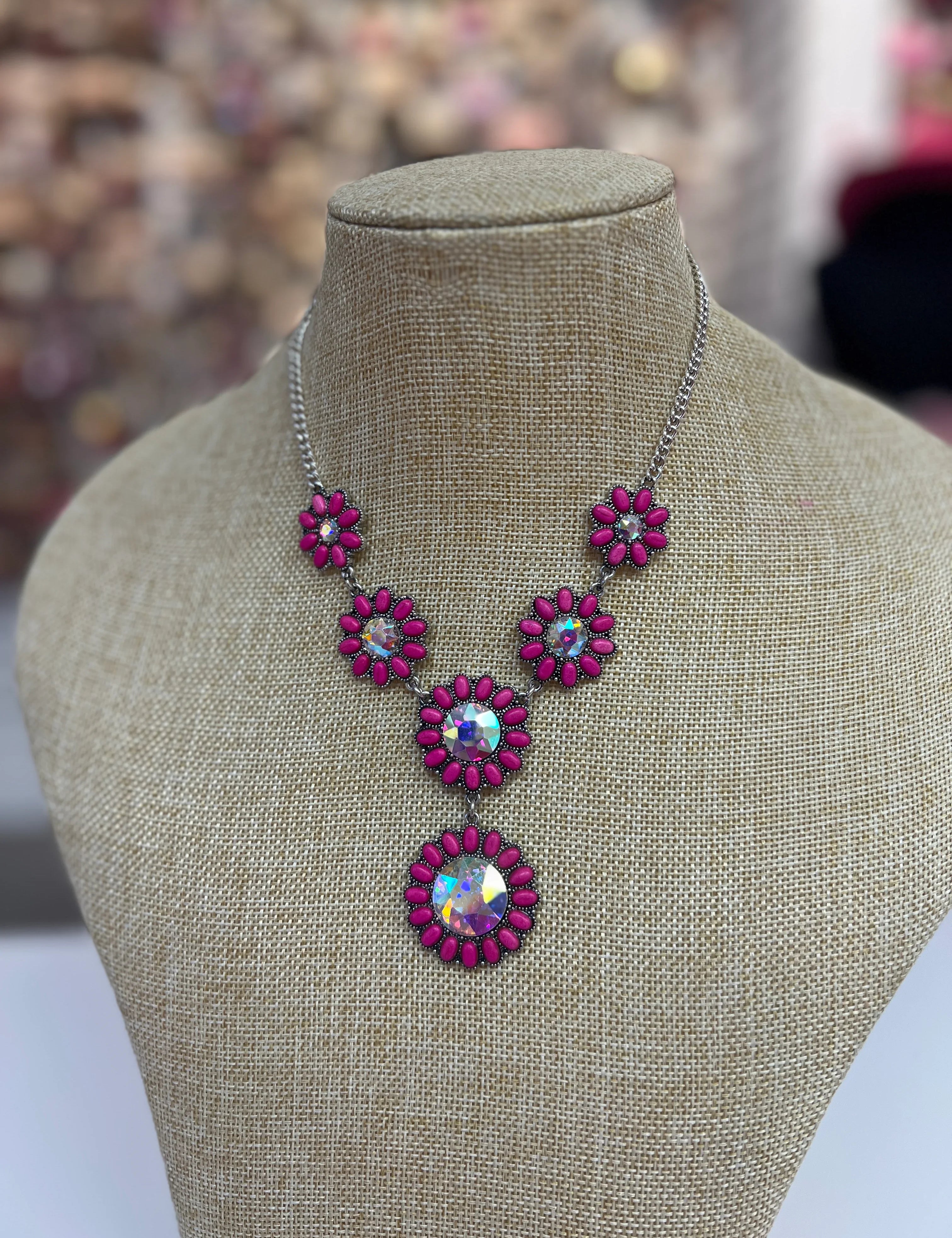 PINK PANACHE Pink AB Flower Necklace on Simply Obsessed