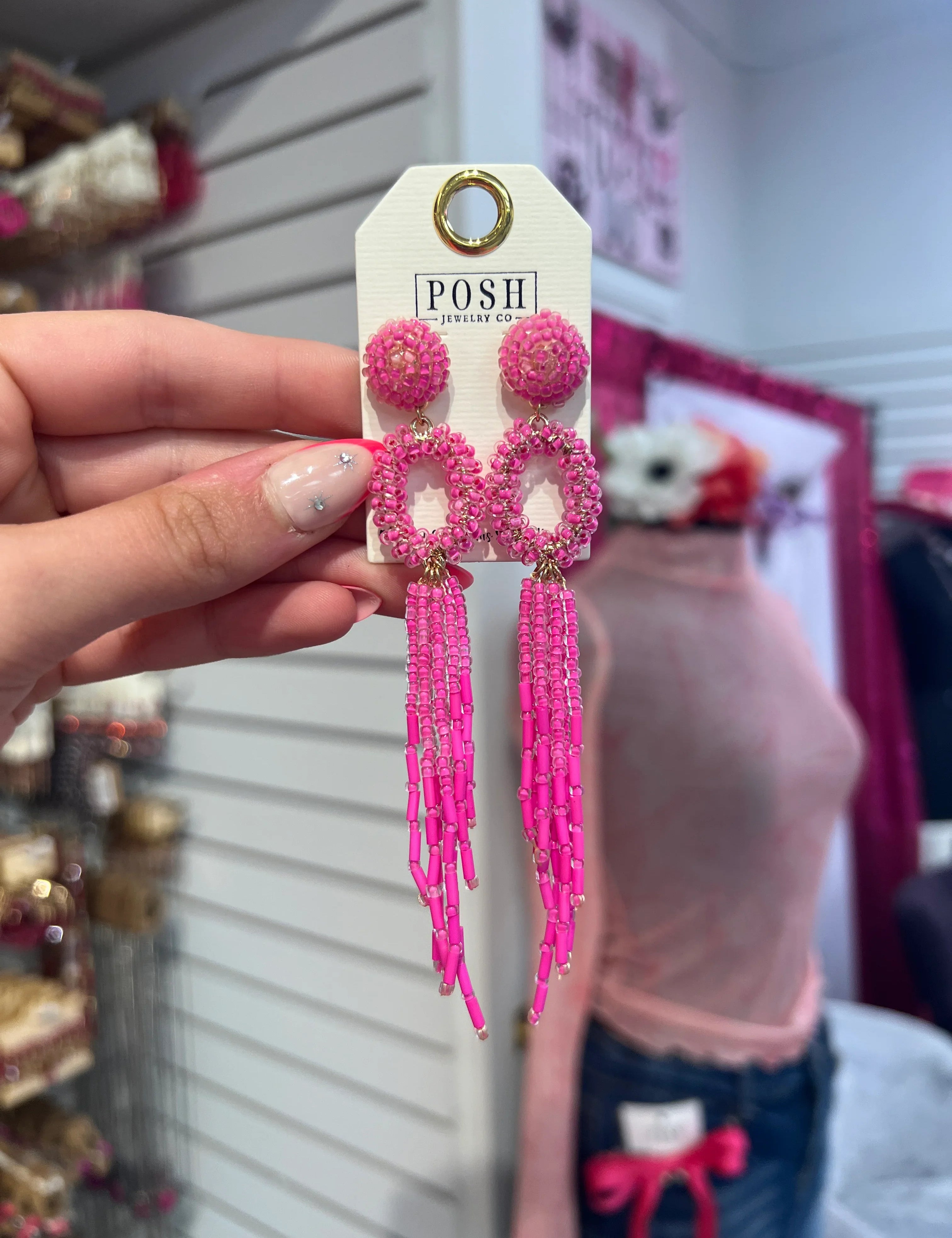 PINK PANACHE Pink Beaded Drop Earrings on Simply Obsessed