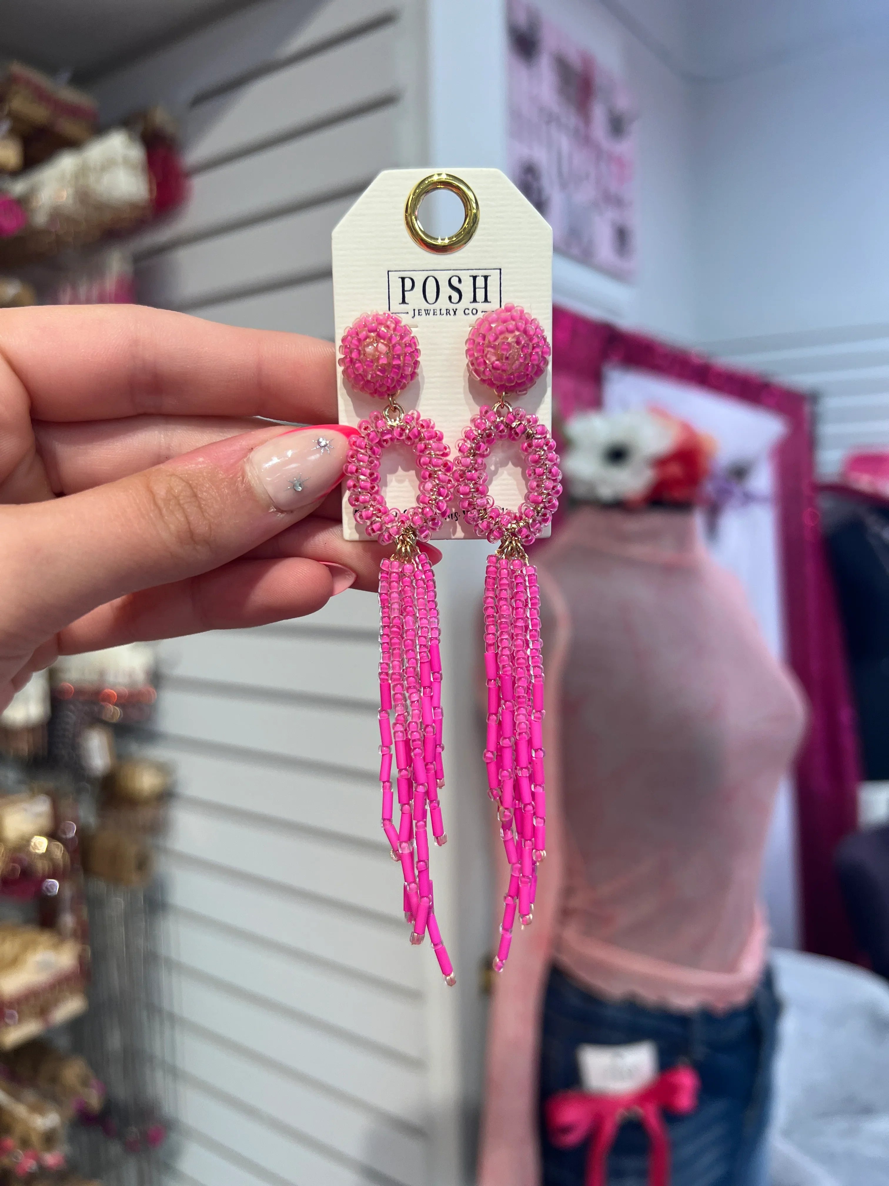 PINK PANACHE Pink Beaded Drop Earrings on Simply Obsessed