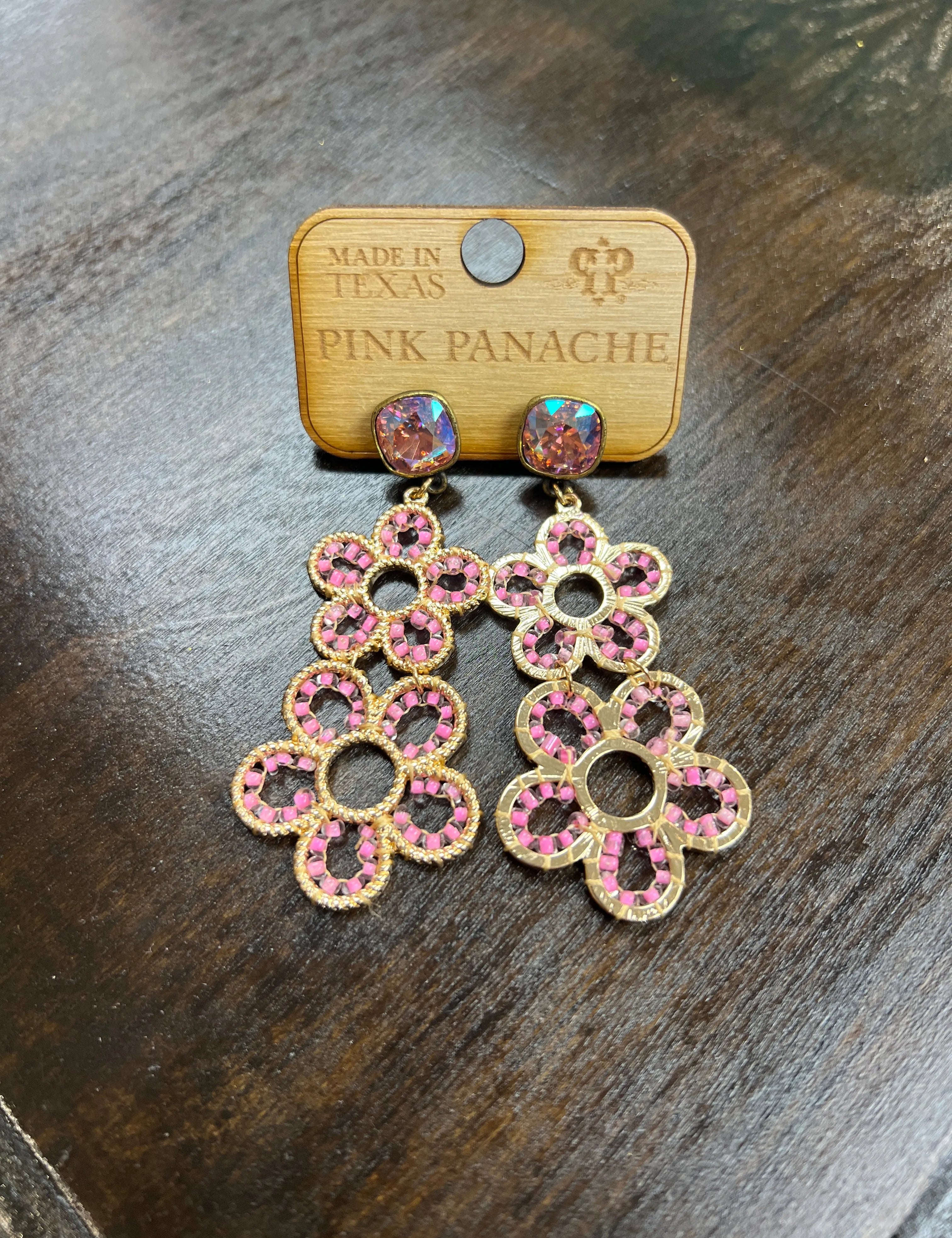 PINK PANACHE Pink Layered Flower Earrings on Simply Obsessed