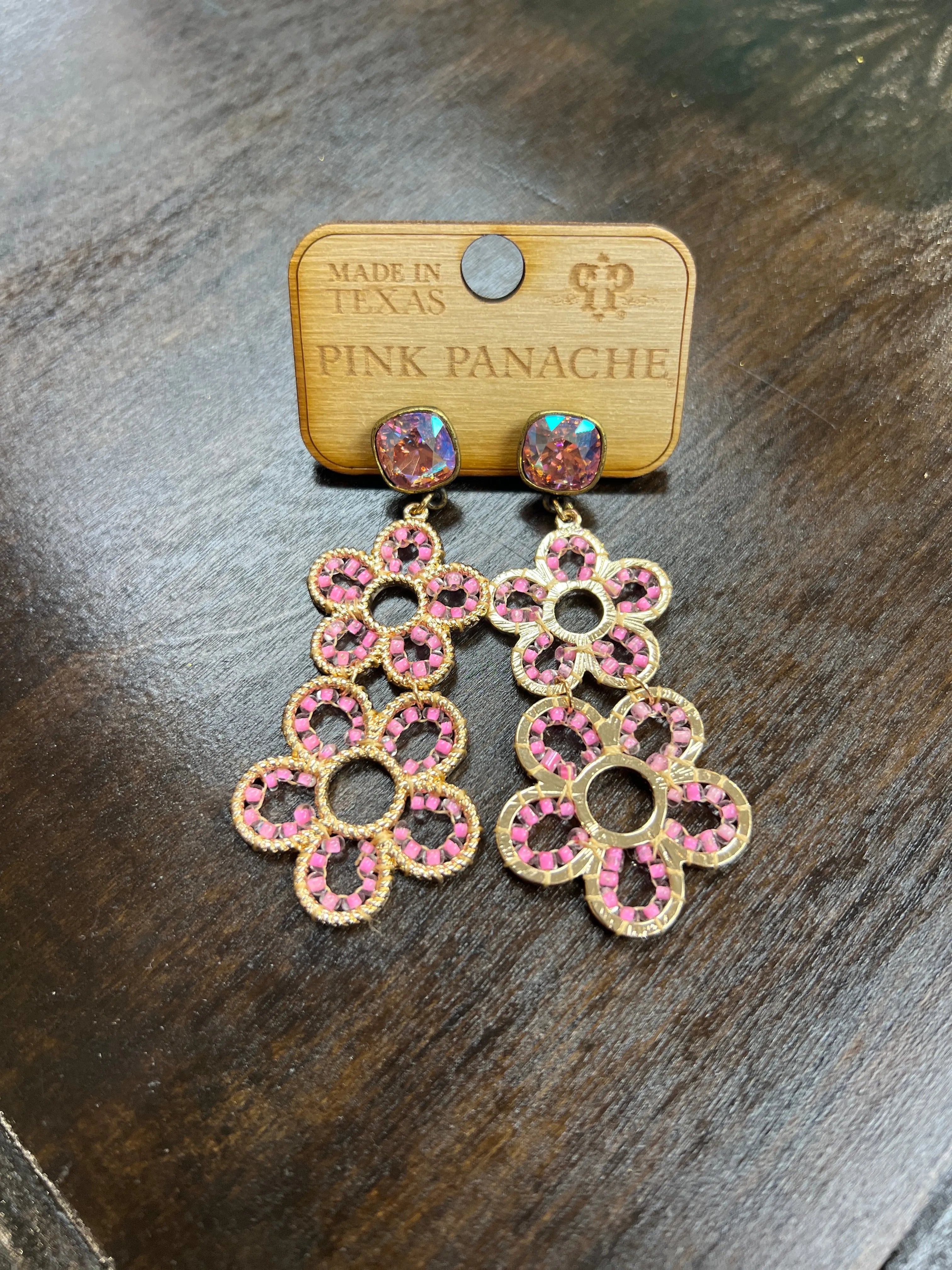 PINK PANACHE Pink Layered Flower Earrings on Simply Obsessed
