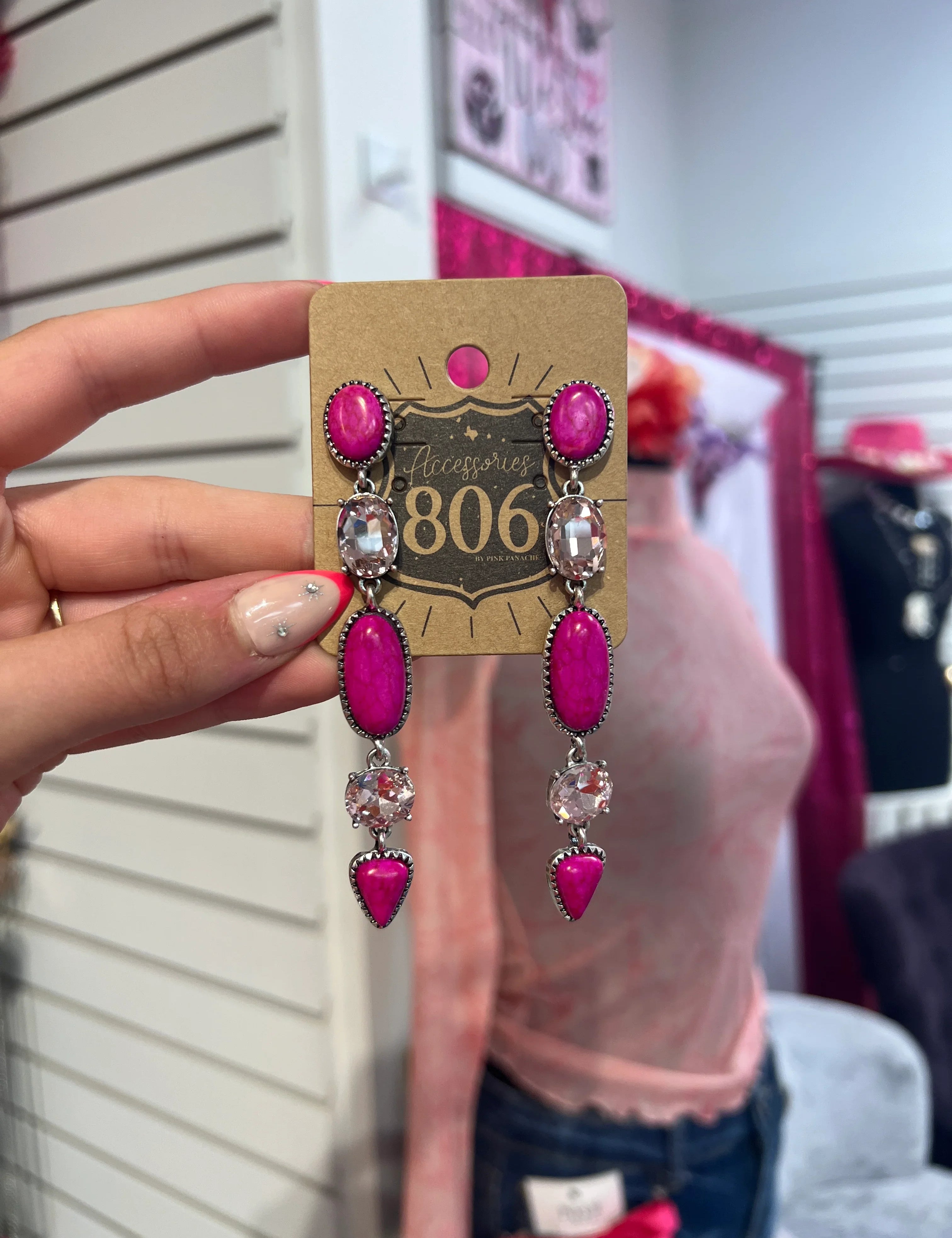 PINK PANACHE Pink Layered Stone Earrings on Simply Obsessed