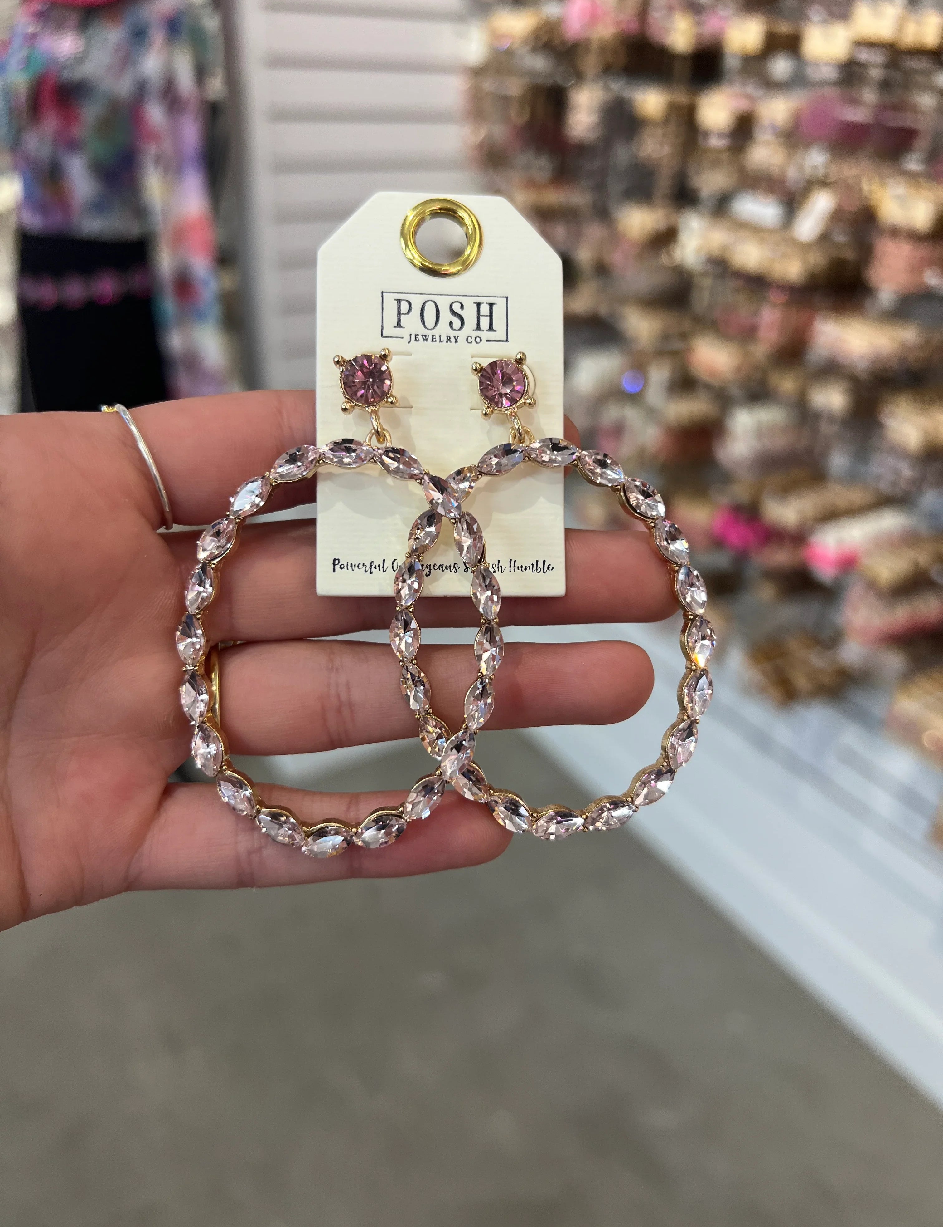 PINK PANACHE Pink Stone Oval Earrings on Simply Obsessed