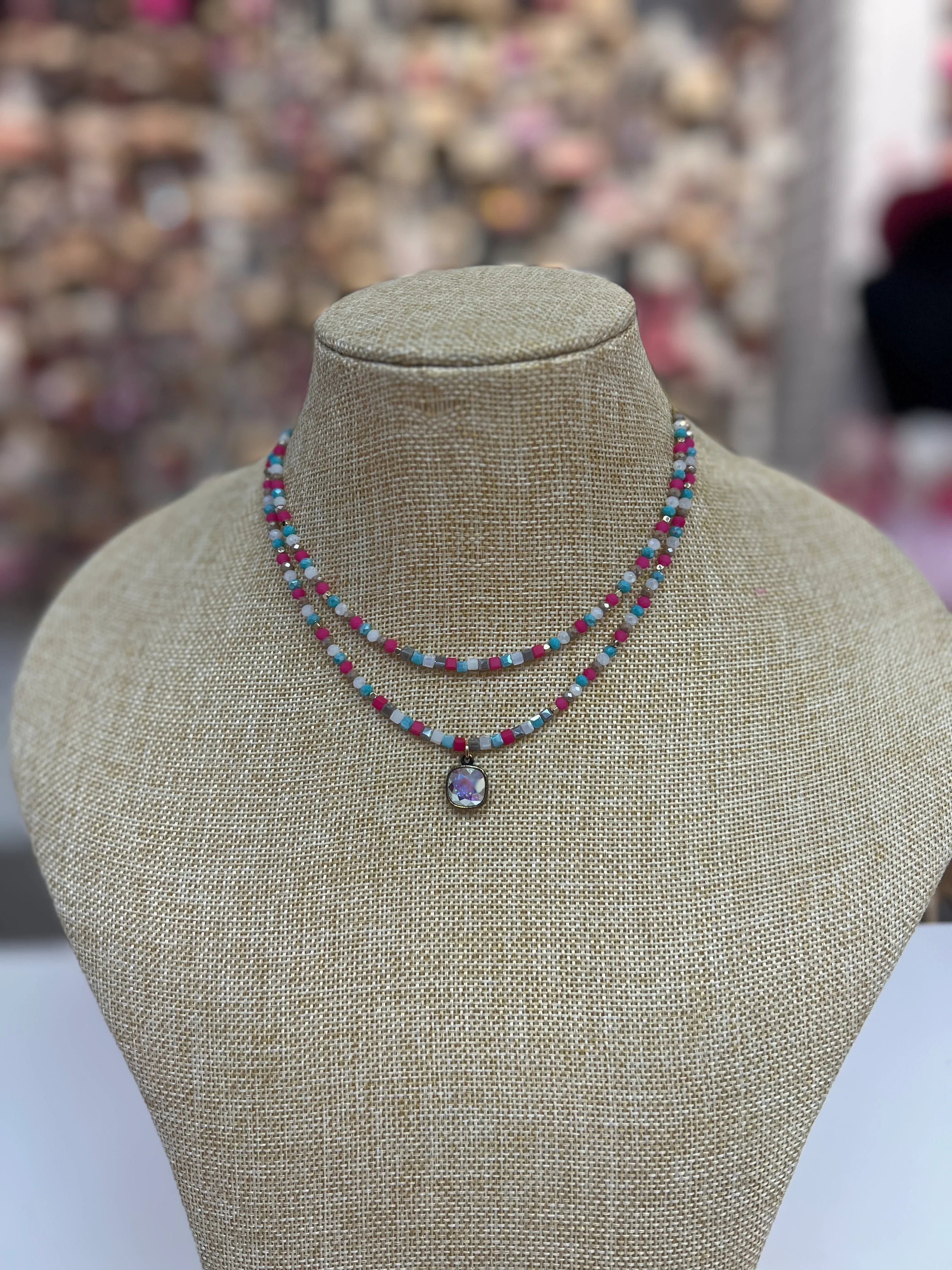 PINK PANACHE Pink/Blue Layered Necklace on Simply Obsessed