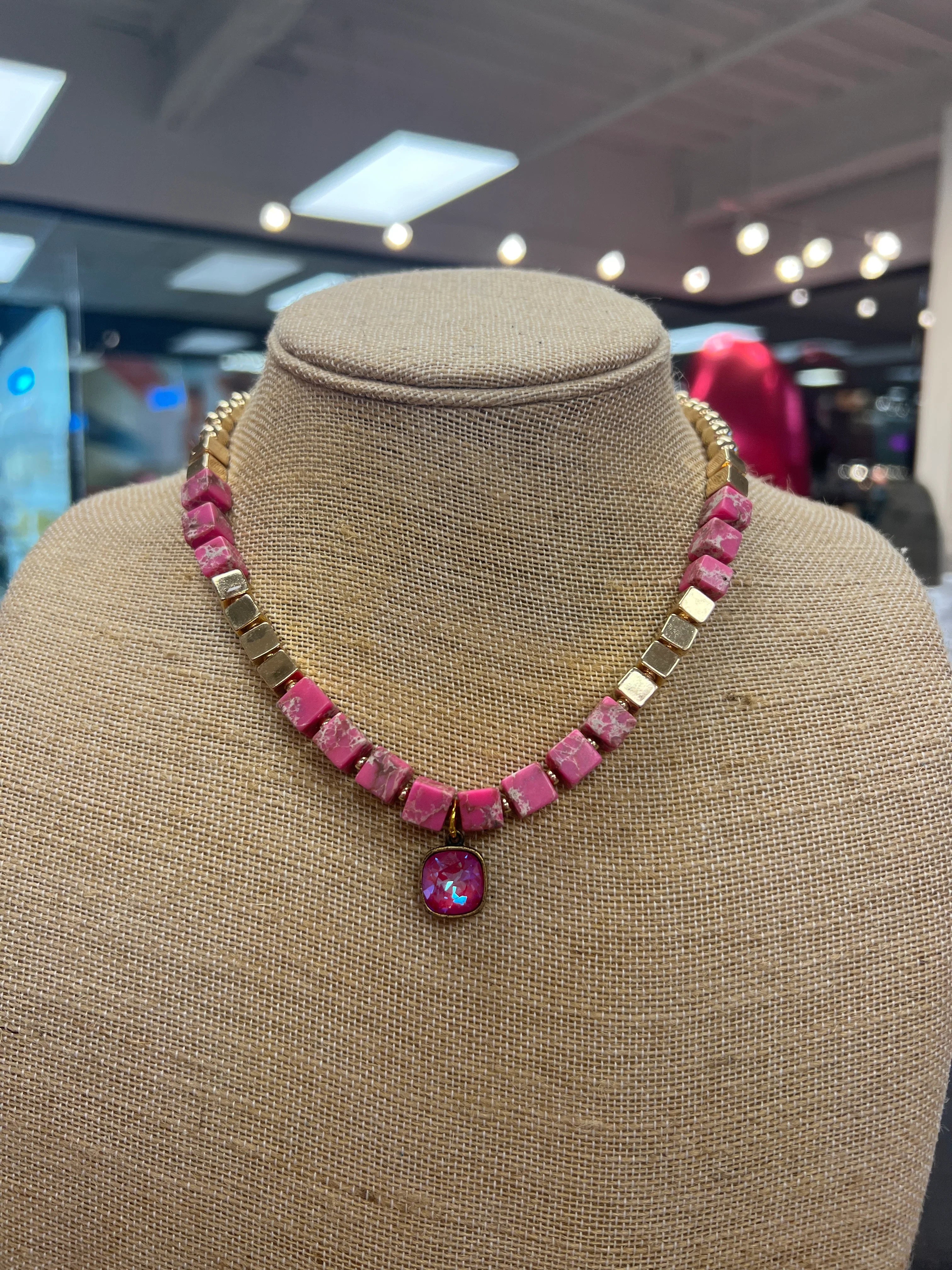 PINK PANACHE Pink/Gold Beaded Necklace on Simply Obsessed