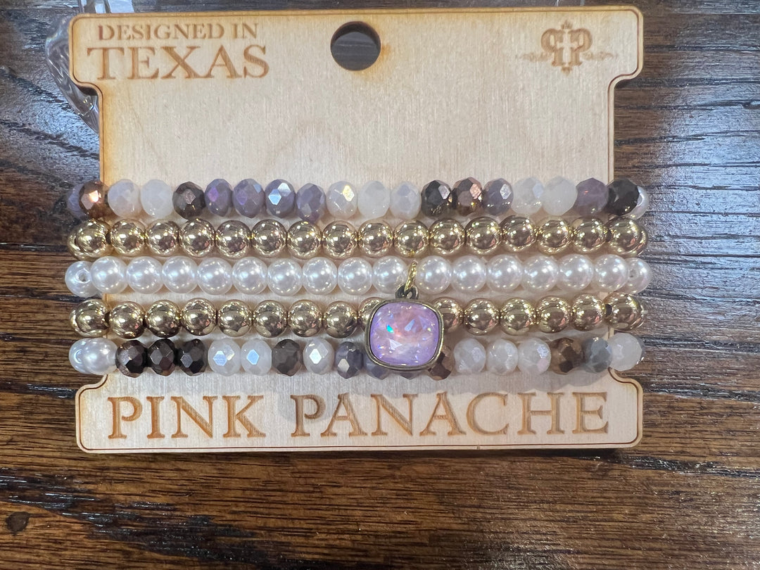 PINK PANACHE: Purple/Gold Pearl Bracelet Stack on Simply Obsessed