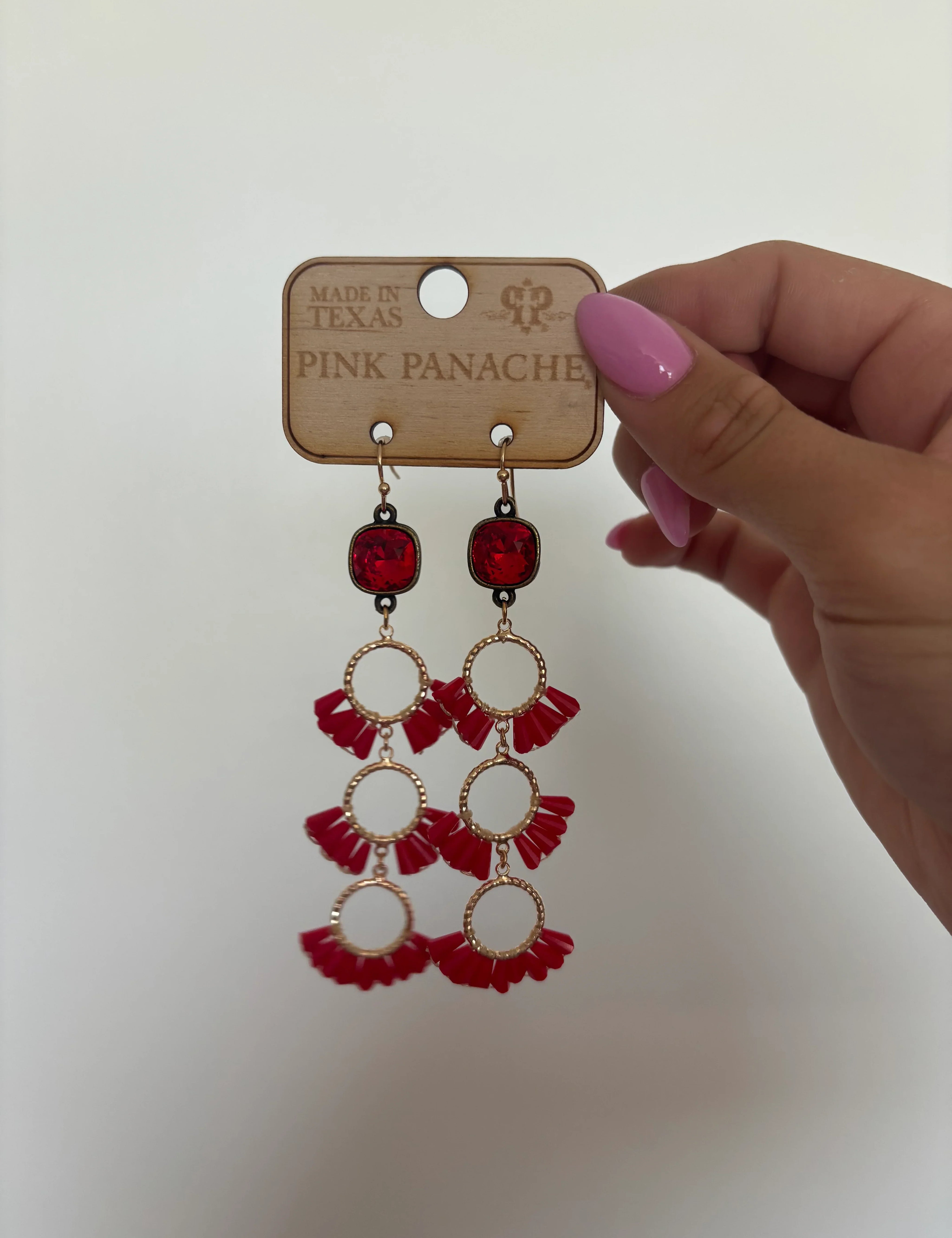 PINK PANACHE Red Gemstone Triple Layer Dangles on Simply Obsessed