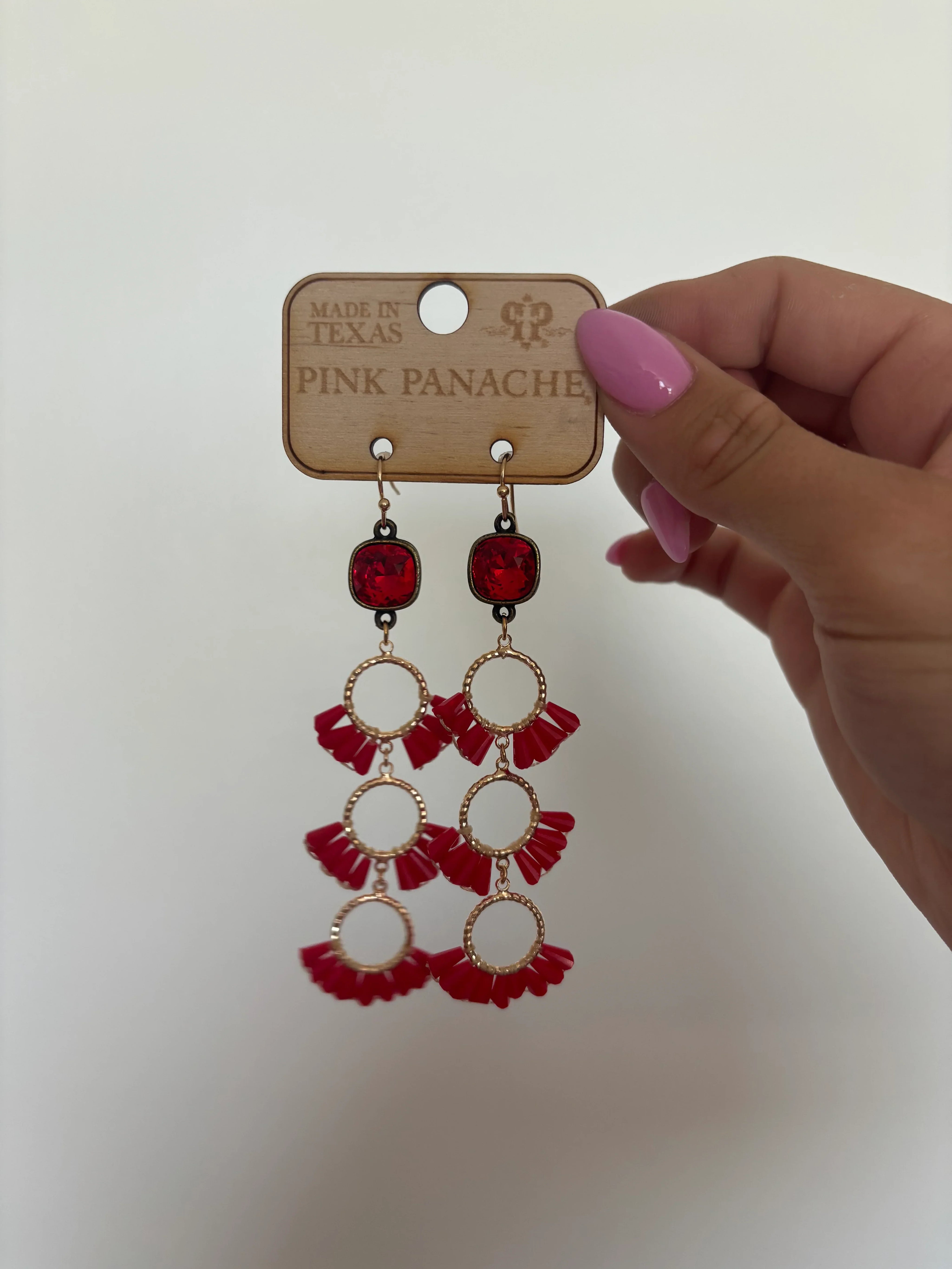 PINK PANACHE Red Gemstone Triple Layer Dangles on Simply Obsessed