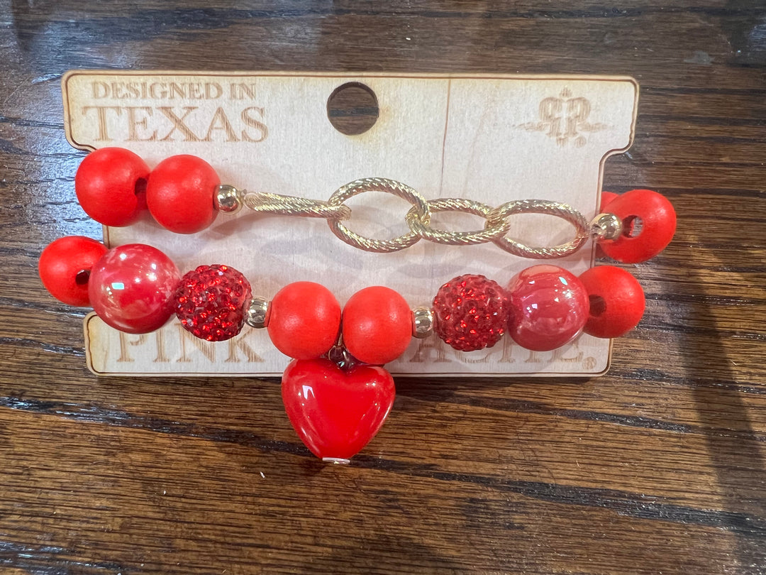 PINK PANACHE: Red Heart Bracelet Stack on Simply Obsessed