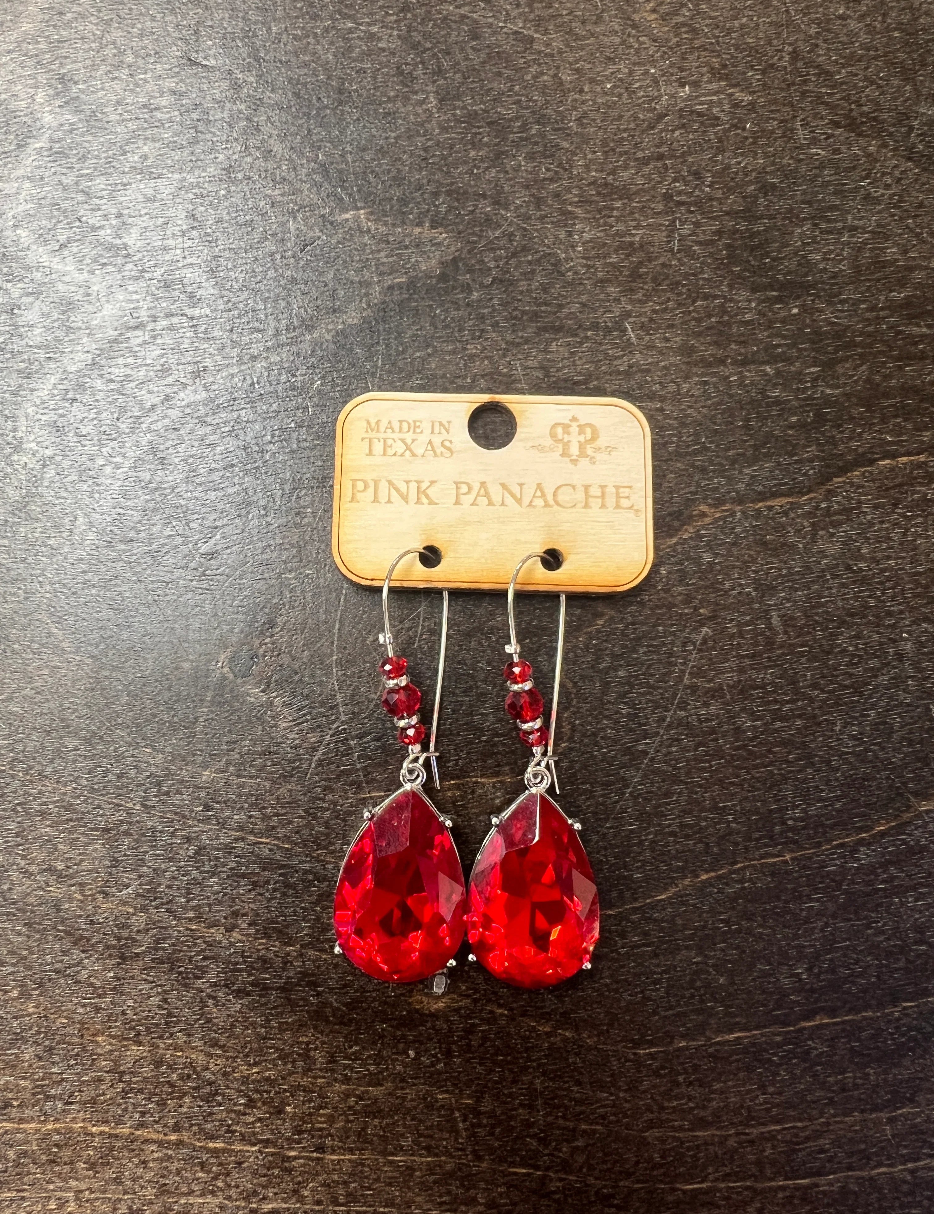 PINK PANACHE Red Teardrop Stone Earrings on Simply Obsessed