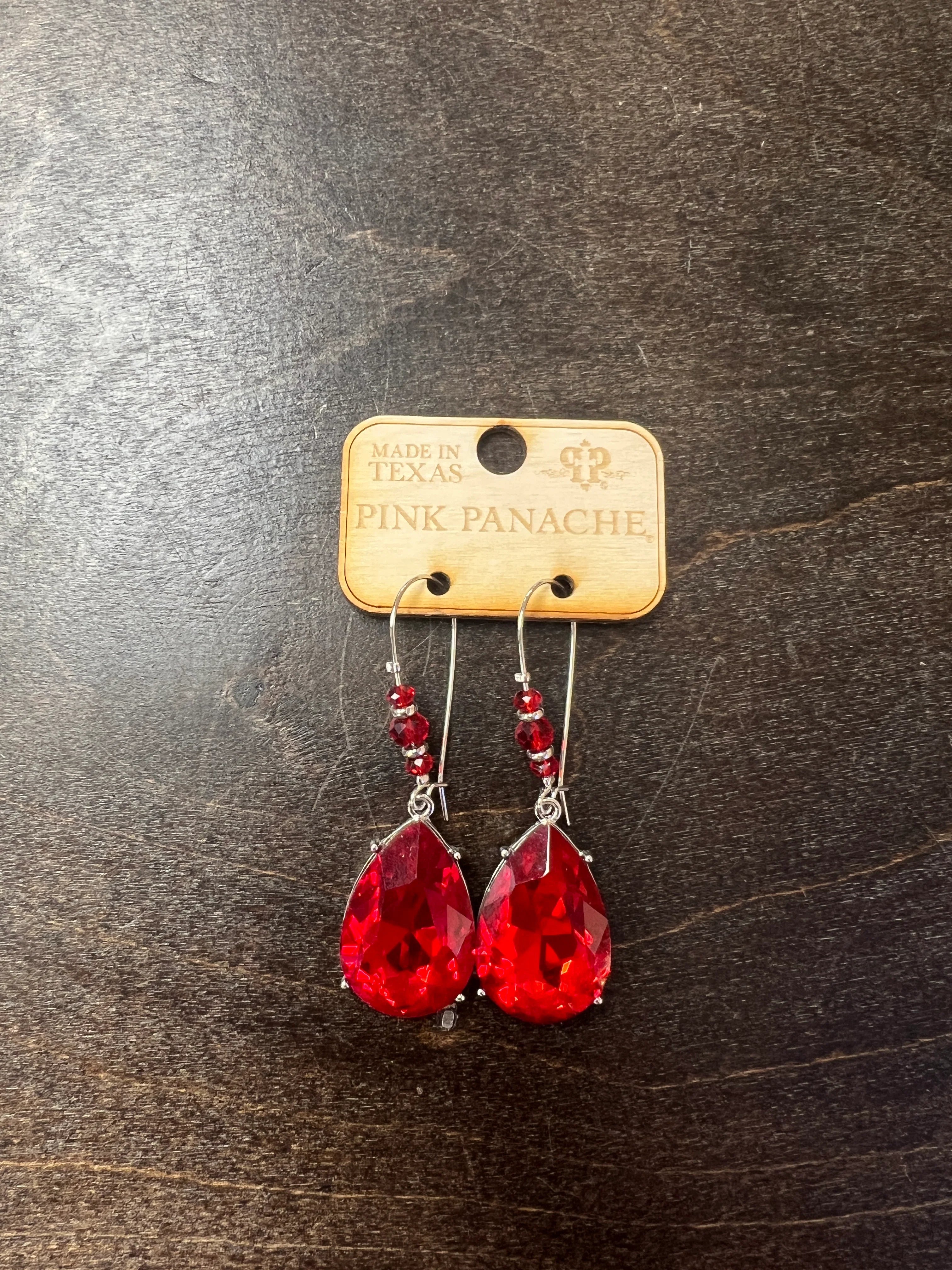 PINK PANACHE Red Teardrop Stone Earrings on Simply Obsessed