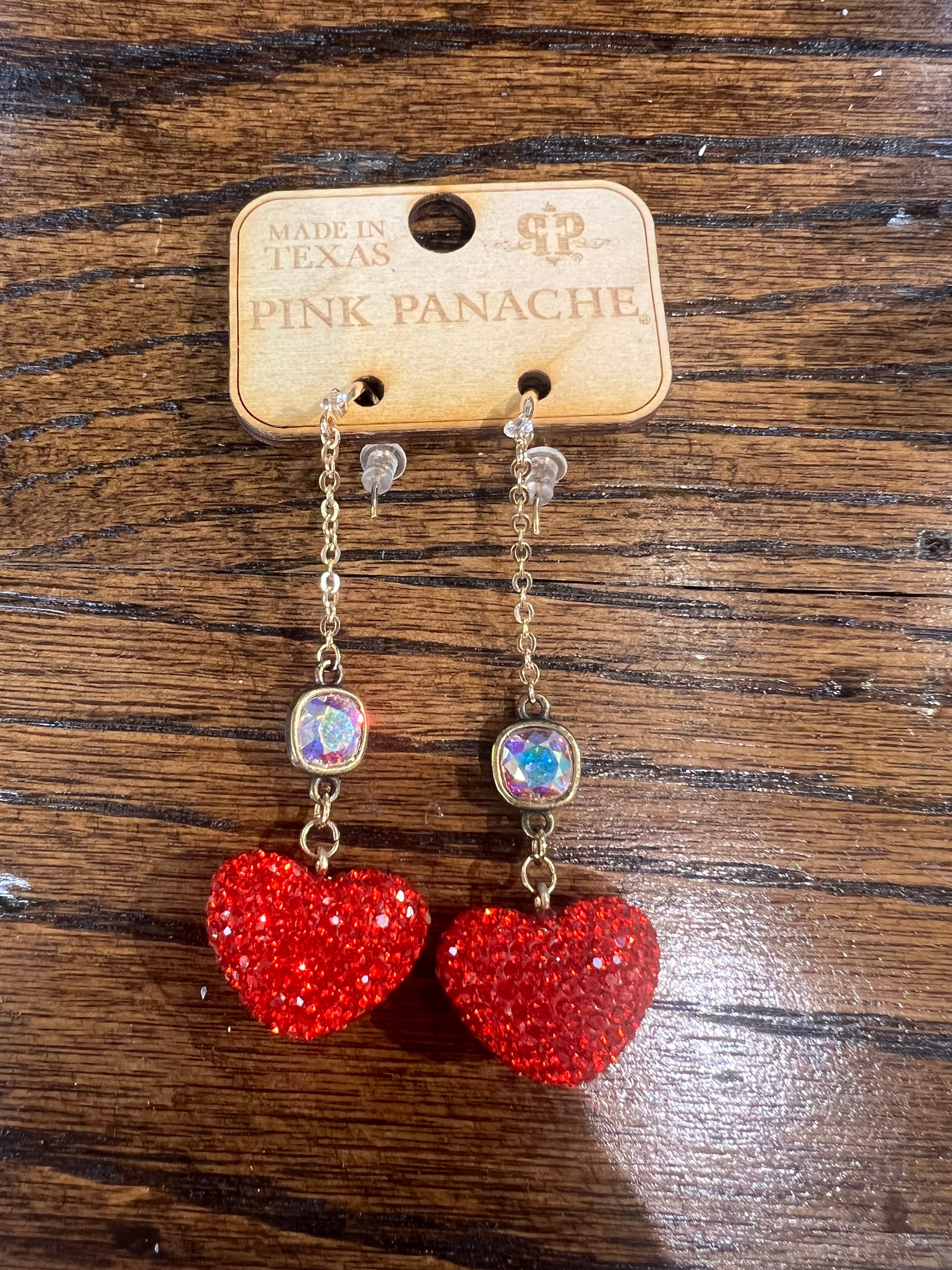 PINK PANACHE: Rhinestone Heart Chain Drop Earrings on Simply Obsessed