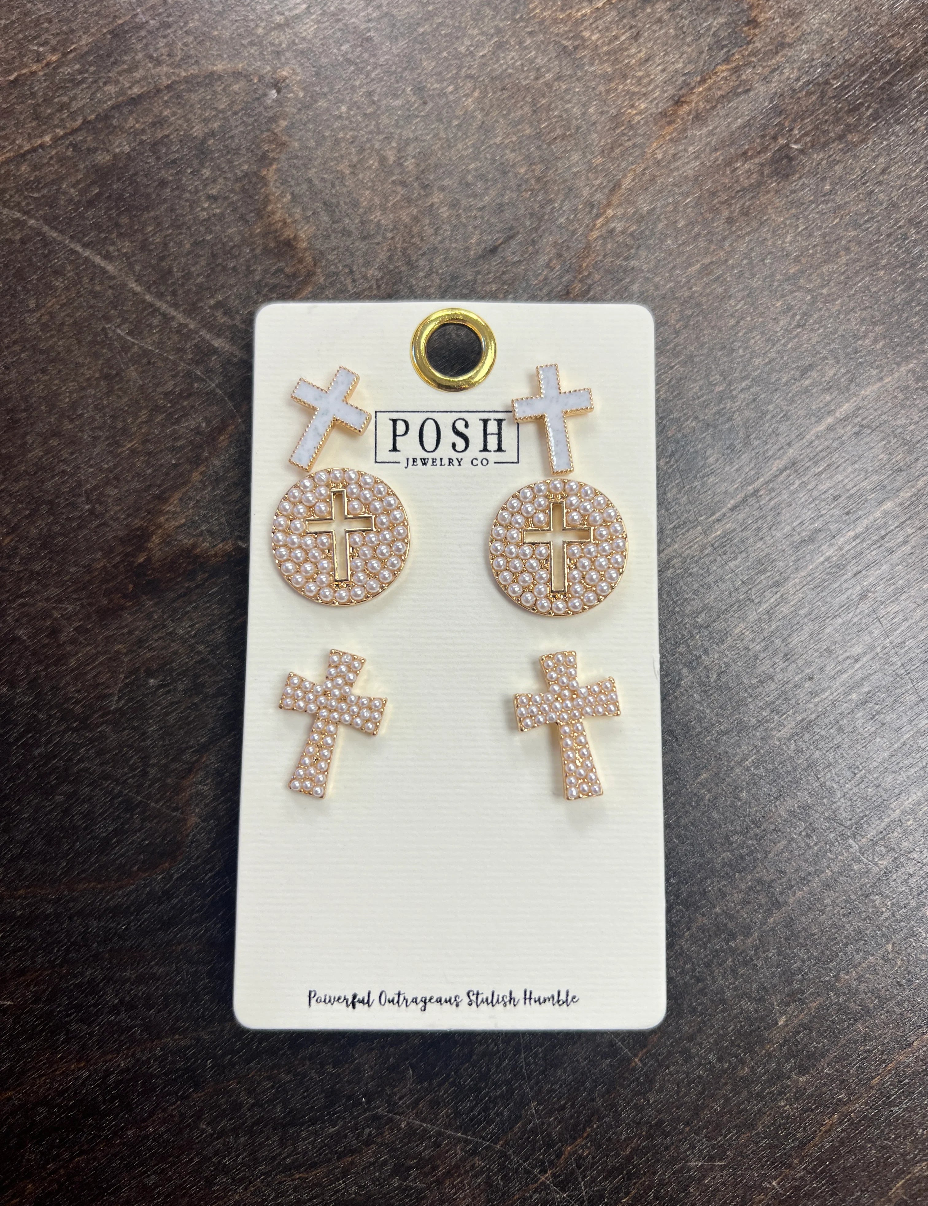 PINK PANACHE Set of 3 Cross Studs on Simply Obsessed