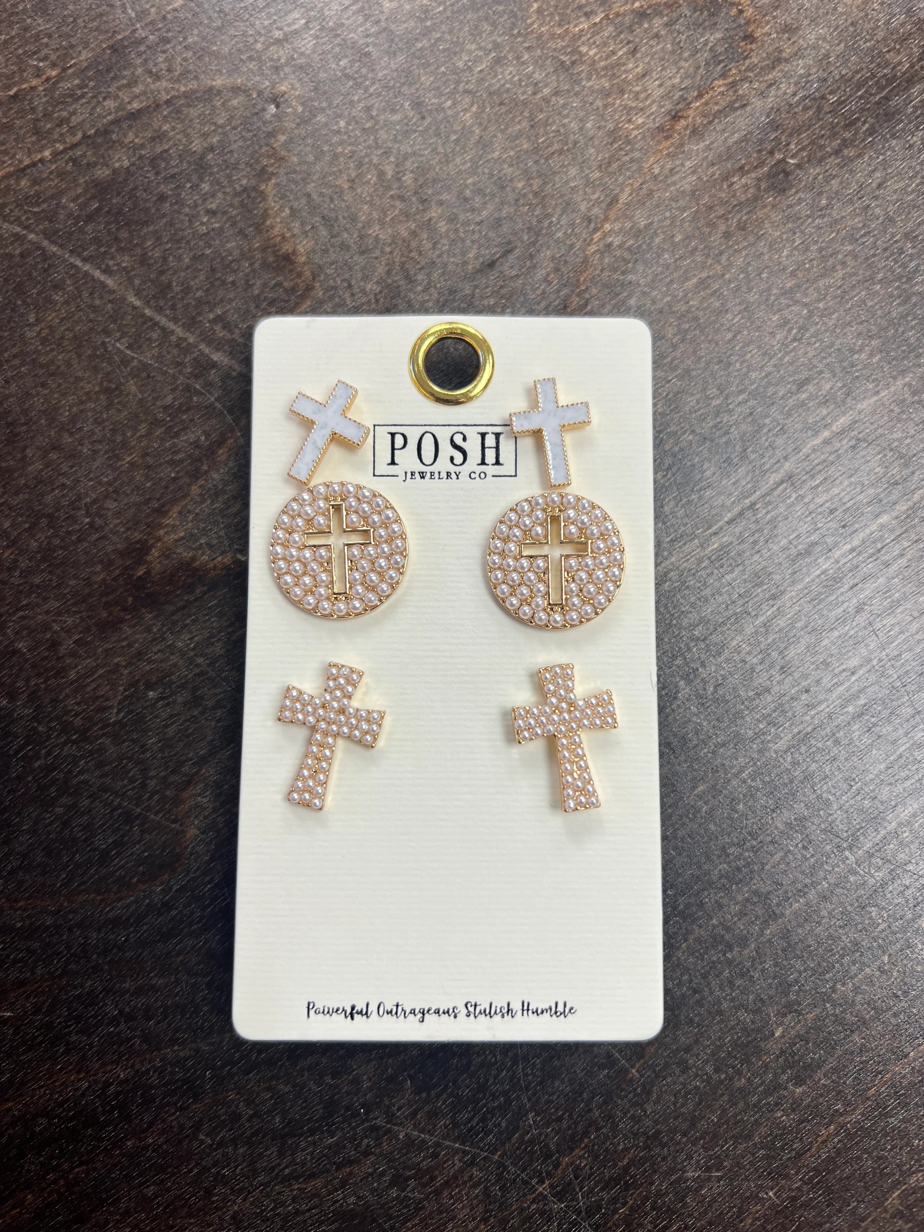 PINK PANACHE Set of 3 Cross Studs on Simply Obsessed