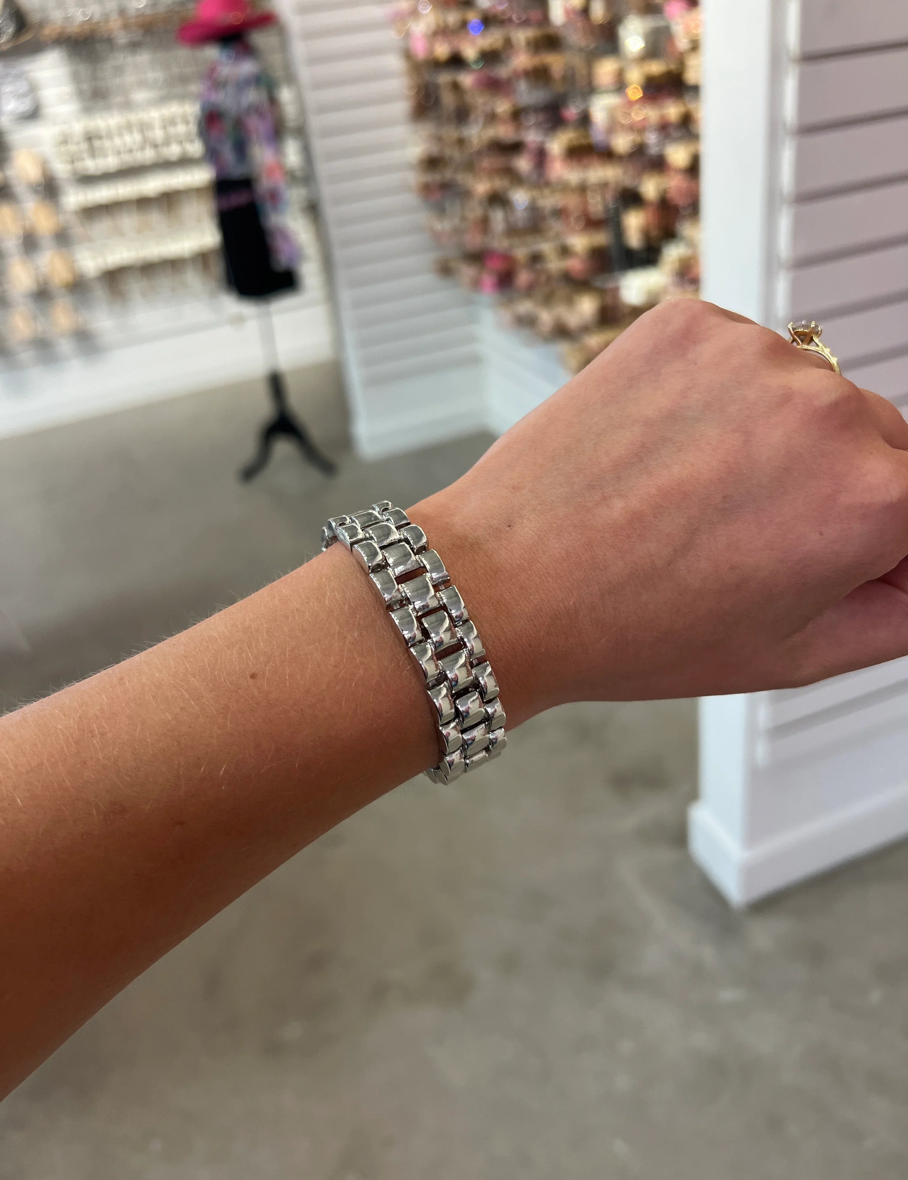 PINK PANACHE Silver Chain Stretchy Bracelet on Simply Obsessed