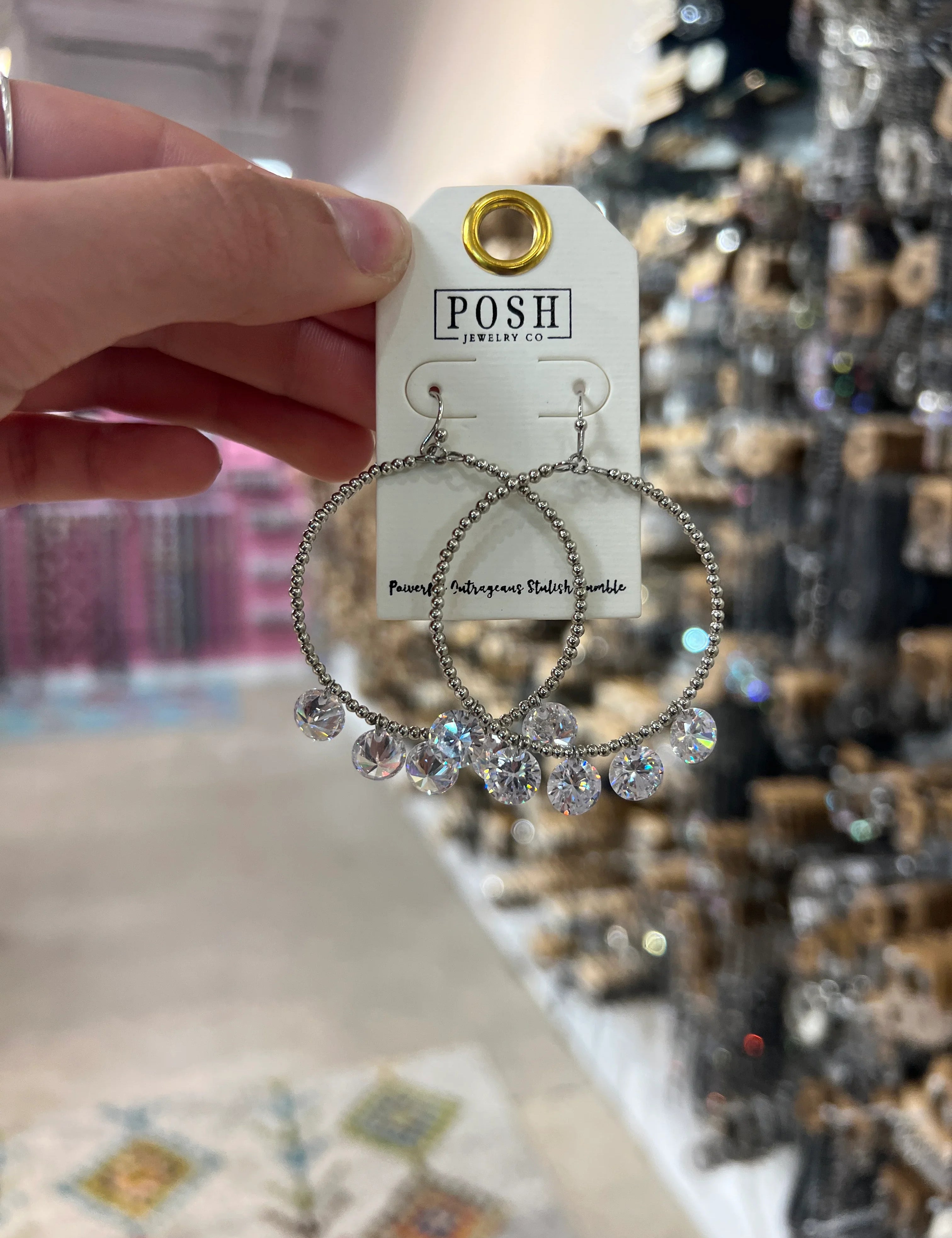 PINK PANACHE Silver Dainty Stone Drop Hoops on Simply Obsessed