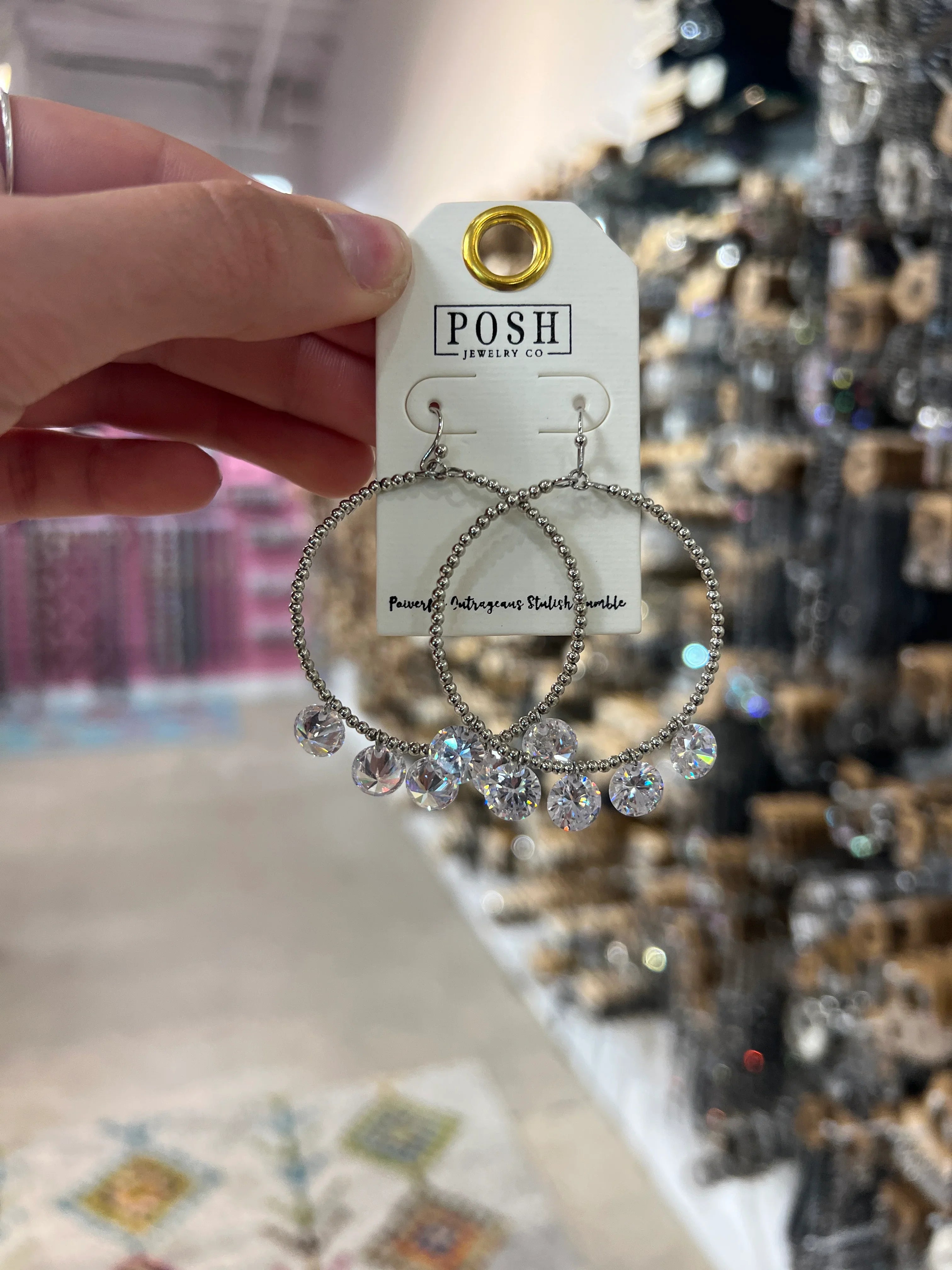 PINK PANACHE Silver Dainty Stone Drop Hoops on Simply Obsessed